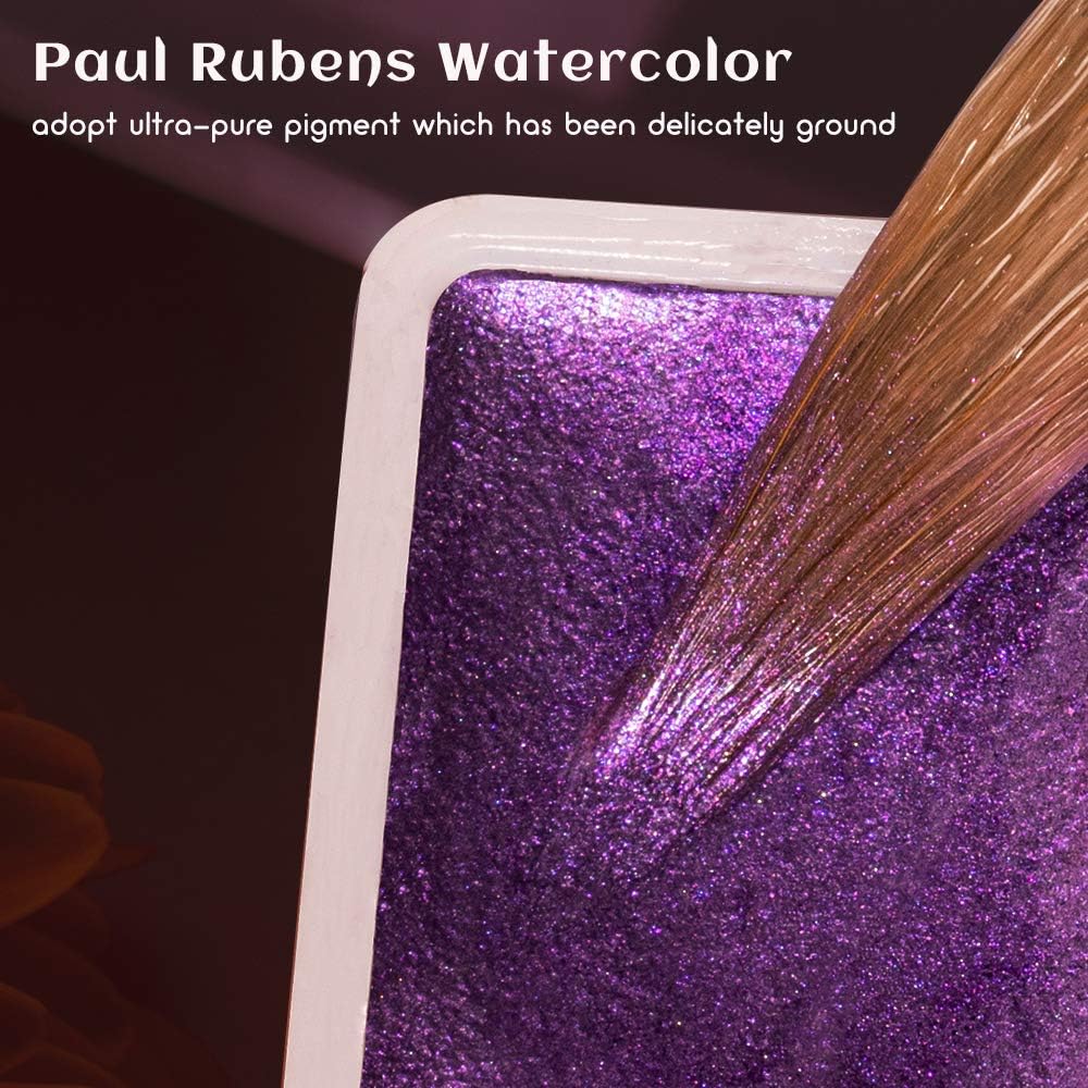 Paul Rubens Artist Grade Watercolor Set, 48 Colors Glitter Metallic Paints, Portable Metal Case, Suitable for Beginners, Hobbyists, Students, Artists