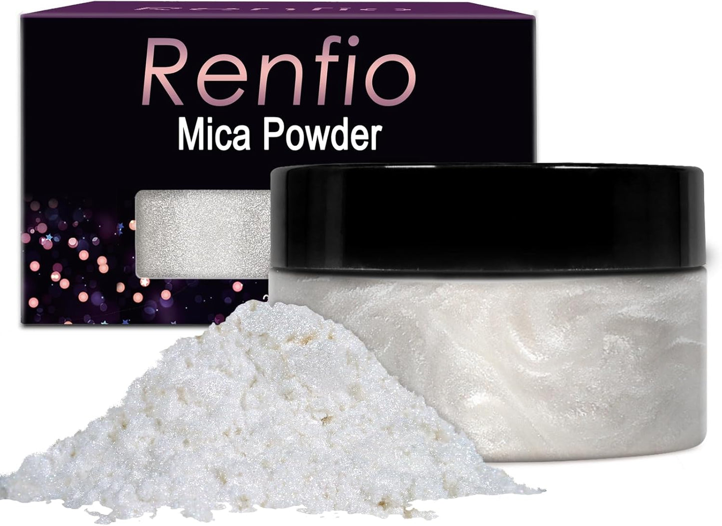 Renfio 100g Mica Powder Pigment Natural Fine Powdered Pigments Pearl Shimmer Epoxy Resin Dye for Painting Soap Making Slime Bath Bombs - Diamond White