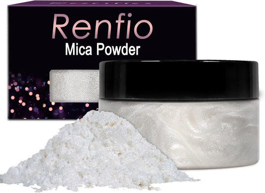 Renfio 100g Mica Powder Pigment Natural Fine Powdered Pigments Pearl Shimmer Epoxy Resin Dye for Painting Soap Making Slime Bath Bombs - Diamond White
