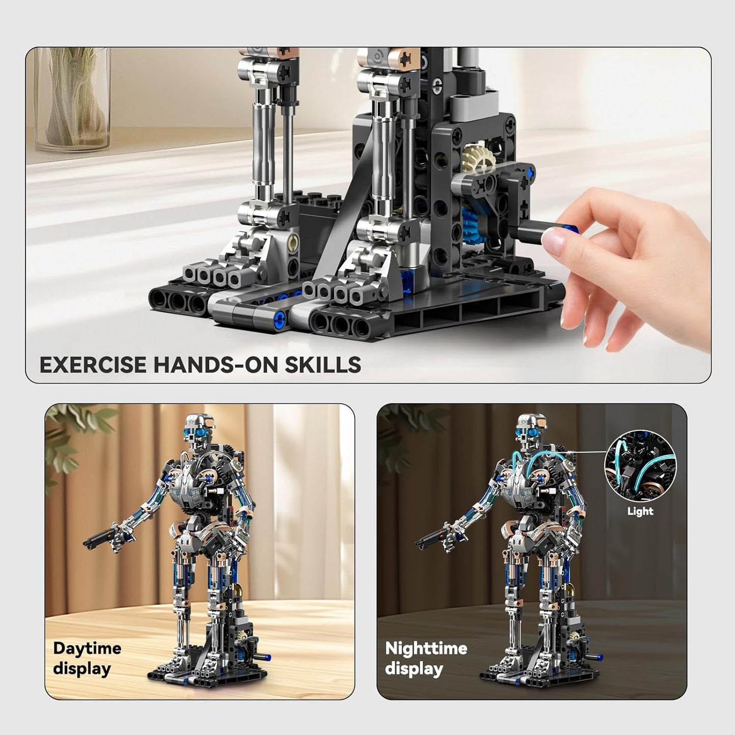Mechanical Robot Model Set for Adults, Multi-Jointed Movement with Ice Blue Accents, Mechanical Programming with Display Stand, Favorite Gift for Adults Teens Age 13+（692 PCS(Robot)