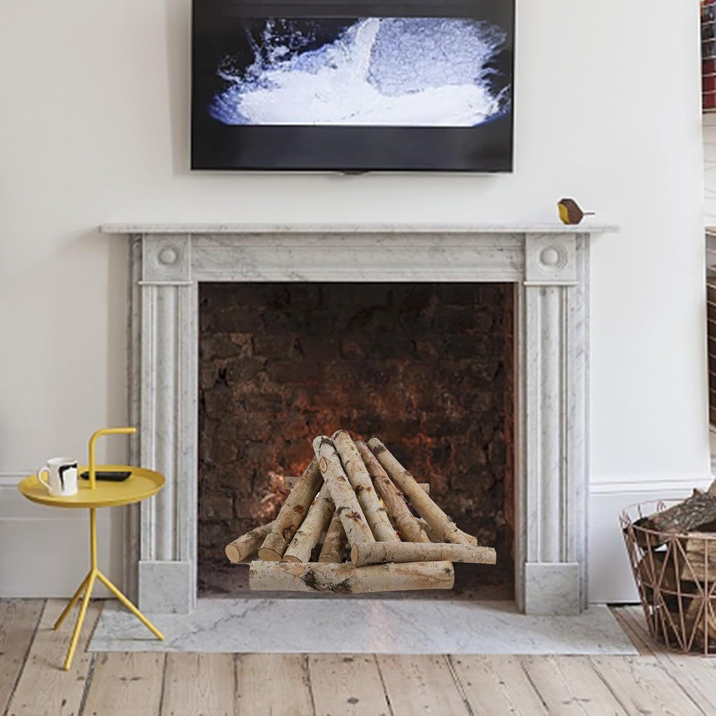 12 Pcs 16" Large White Birch Logs for Faux Fireplace Filler Decorative, Unfinished Wood for DIY Crafts, Wood Branches for Outdoor Indoor Electric Mock Fireplace, Firebowl, Fire Pits