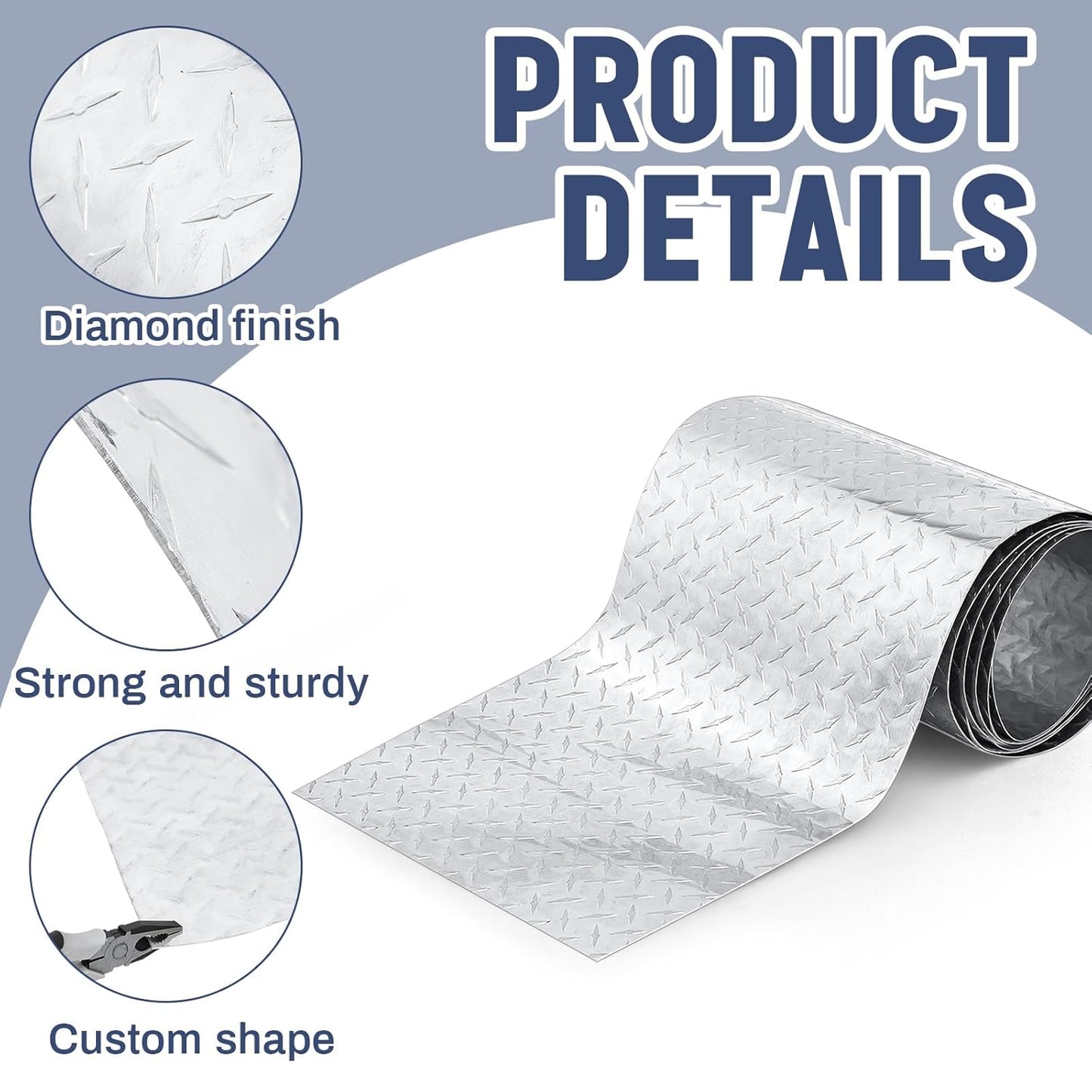 Diamond Plate Sheet Metal Heavy Duty Tread Aluminum Sheet Diamond Tread Plate for Wall Covering, Cargo Trailer, RV and More(120 × 10 Inch,Silver)