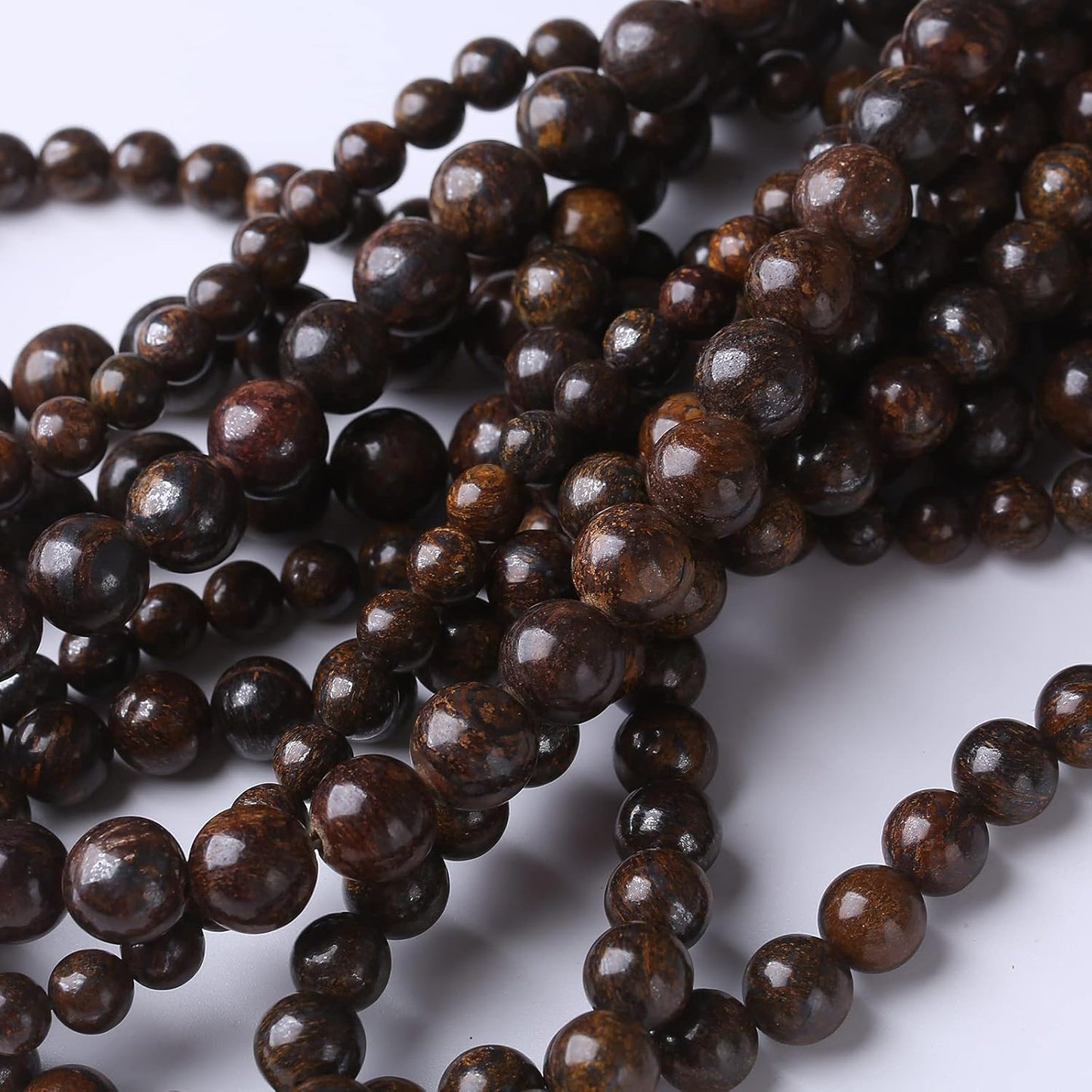 90PCS 4MM Bronze Stone Beads Round Loose Stone Beads for Jewelry Making DIY Energy Stone Healing Power Bracelet 15"