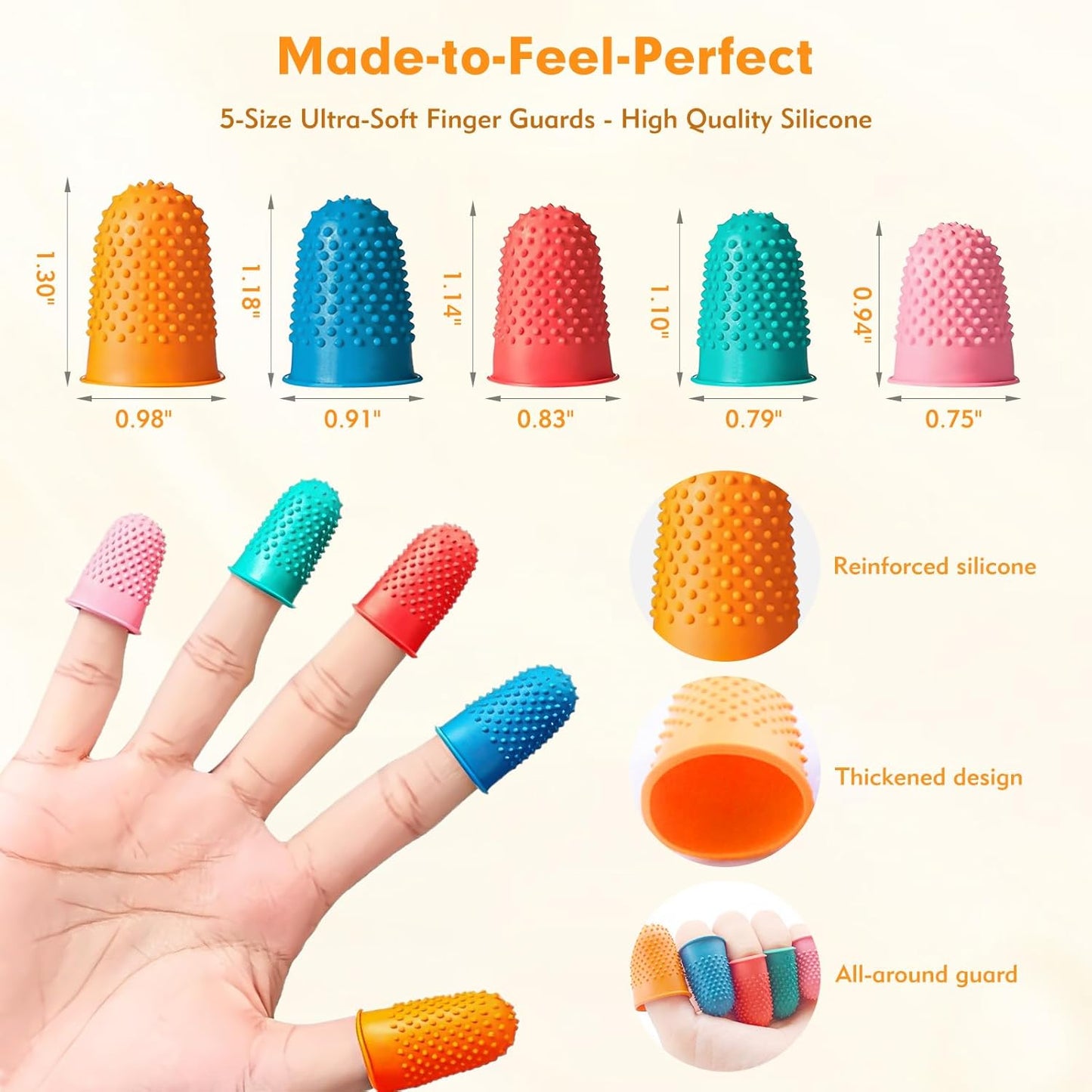 20 Pieces Rubber Thimble - Thimbles for Hand Sewing with Finger Protection, Durable Rubber Finger Tips for Quilting, Knitting, Embroidery, Paperwork & Crafts (5 Sizes)