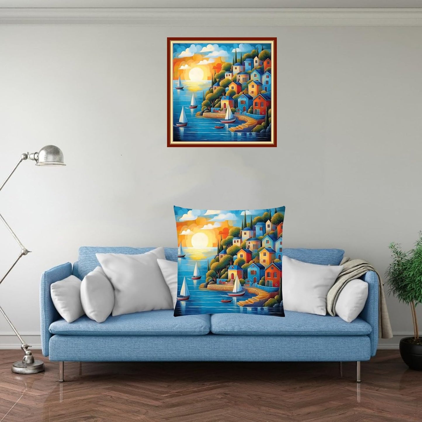 Fanxvivy Stamped Cross Stitch Kits for Adults Beginners Pillow Needlepoint Kit with Embroidery Pattern Needlework Kit Prestamped Stitches Kit 11CT Cross Stitching-Seaside Scenery 18x18 inch