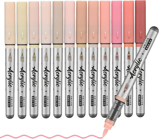 Skin Tone Acrylic Paint Pens,12 Color Paint Pens Markers,Brush Tip Paint Pens for Rock Painting Wood Glass Ceramic Canvas Stone DIY Crafts Making Art Supplies