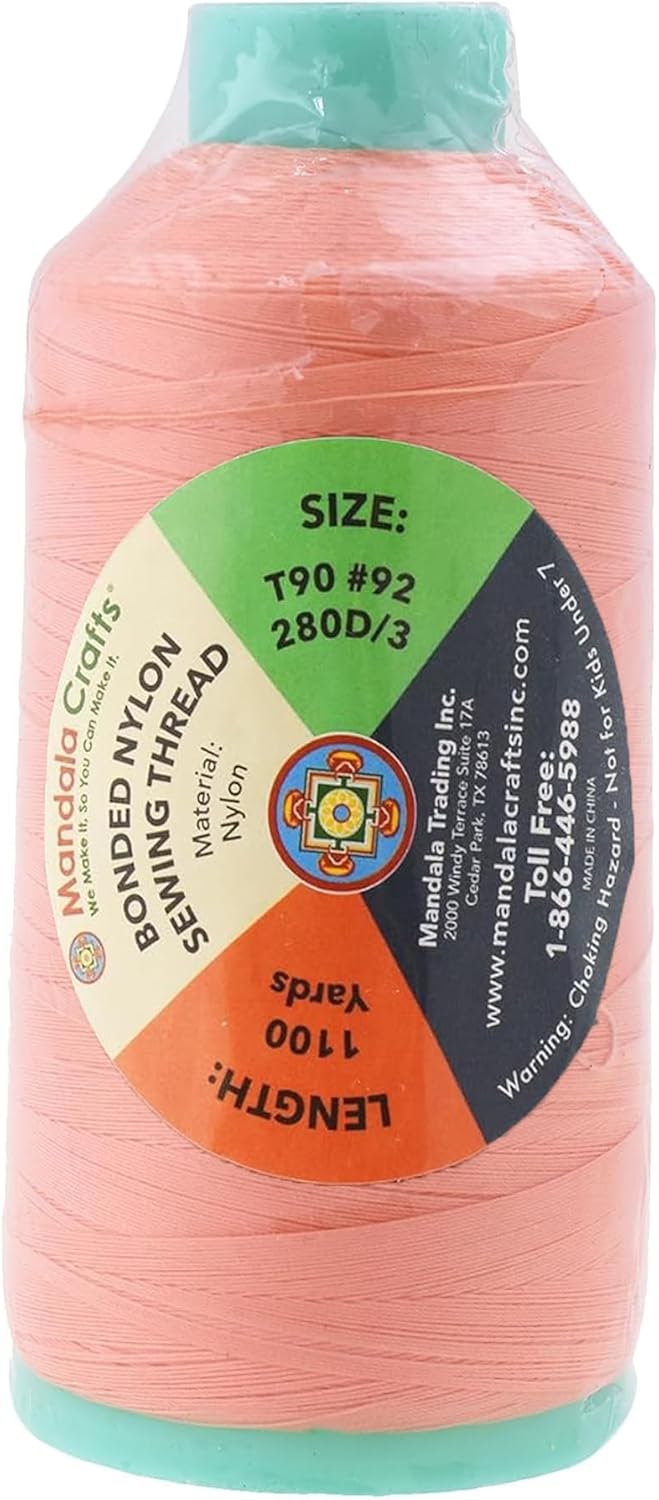 Mandala Crafts Bonded Nylon Thread Blush Heavy Duty Sewing Threads - 1100 YDs Size 92 280D T90 Tex 90 Thread for Leather Jeans Weaving Outdoor Marine Upholstery Threads