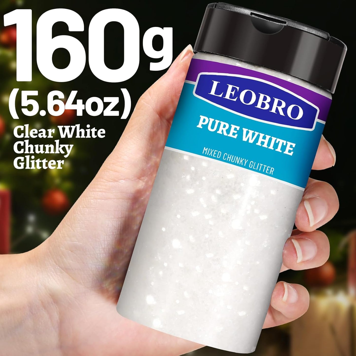 LEOBRO White Glitter, 160g/5.64oz Clear White Chunky Glitter for Crafts, Resin, Body Nail, DIY Decorations