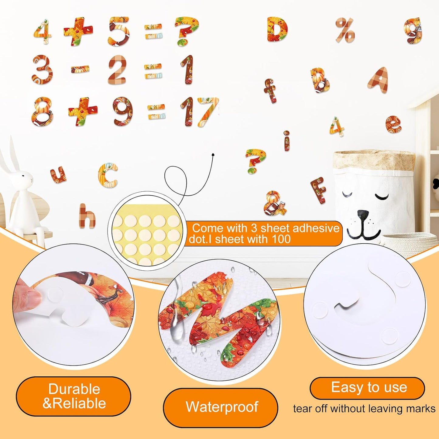 221 Pcs Bulletin Board Letters Round Alphabet Number Punctuation Symbol Combo Letter Cutouts Classroom Decoration for School Classroom Chalkboard Poster Board(Fall Round)