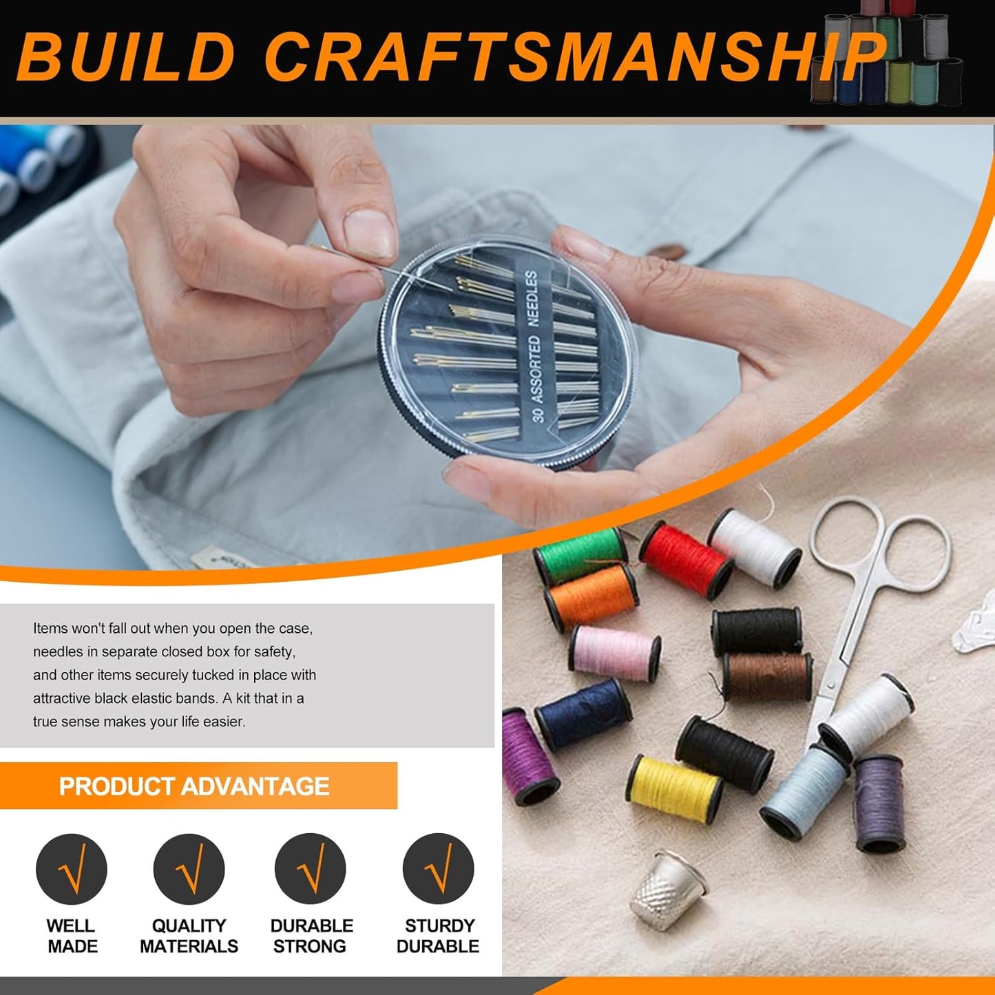 Rustark 98Pcs Sewing Kit With Portable Bag, Premium Supplies Including 14 Colors Threads and Accessories for Home, Traveler, Emergency Repair