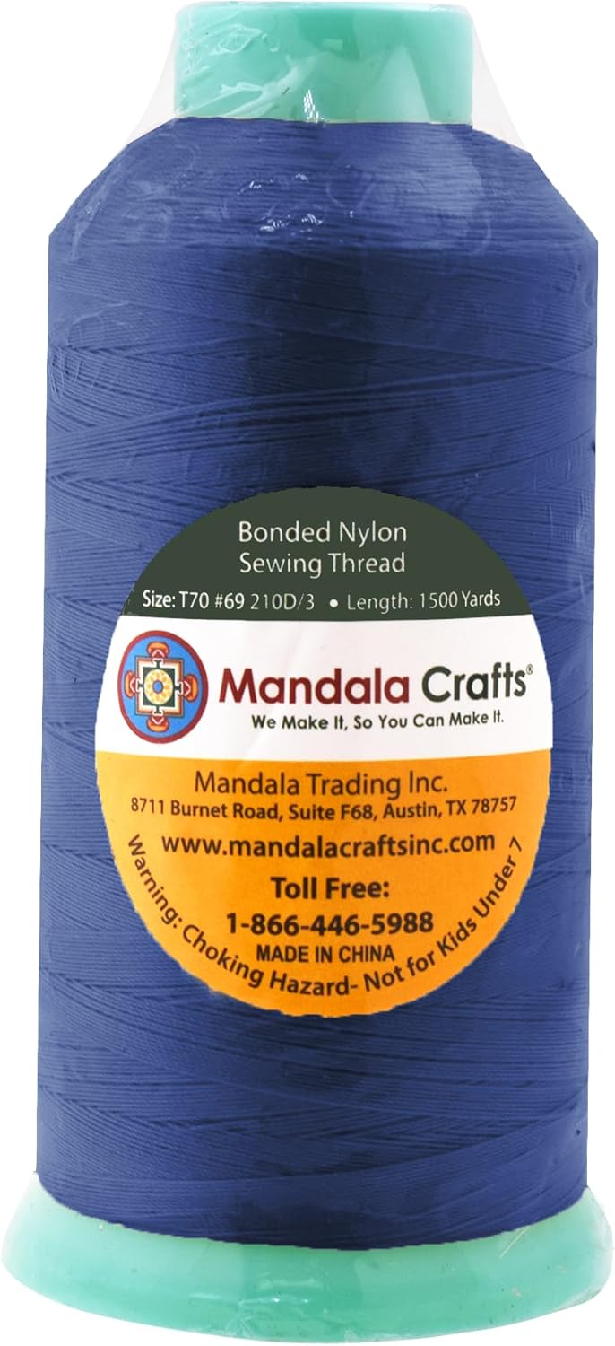 Mandala Crafts Bonded Nylon Thread Denim Heavy Duty Sewing Threads - 1500 YDs Size 69 210D T70 Tex 70 Thread for Leather Jeans Weaving Outdoor Marine Upholstery Threads