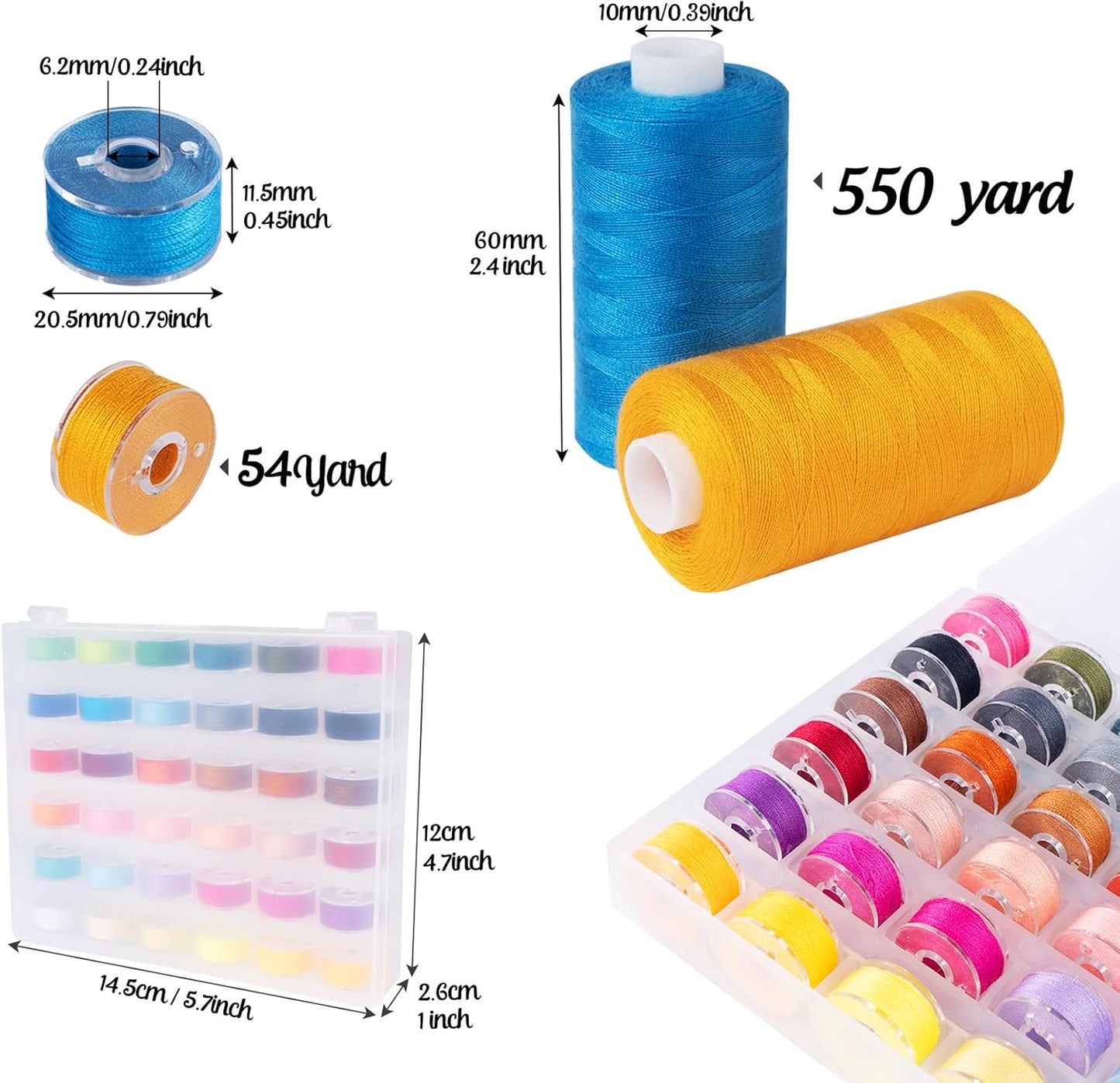 ilauke 72pcs Sewing Thread Kit with Prewound Bobbins - 36 Colors 550 Yard Thread for Sewing + 36 Color-Matched 50 Yard Bobbins, Ideal for Sewing Supplies and Home Crafting