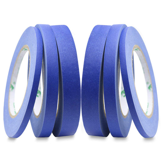 BOMEI PACK 6Pack Blue Painters Masking Tape, 1/4” 1/2” 3/4” X 60yds Multi Size Painting Paper Tape, Clean Removal with No Residue
