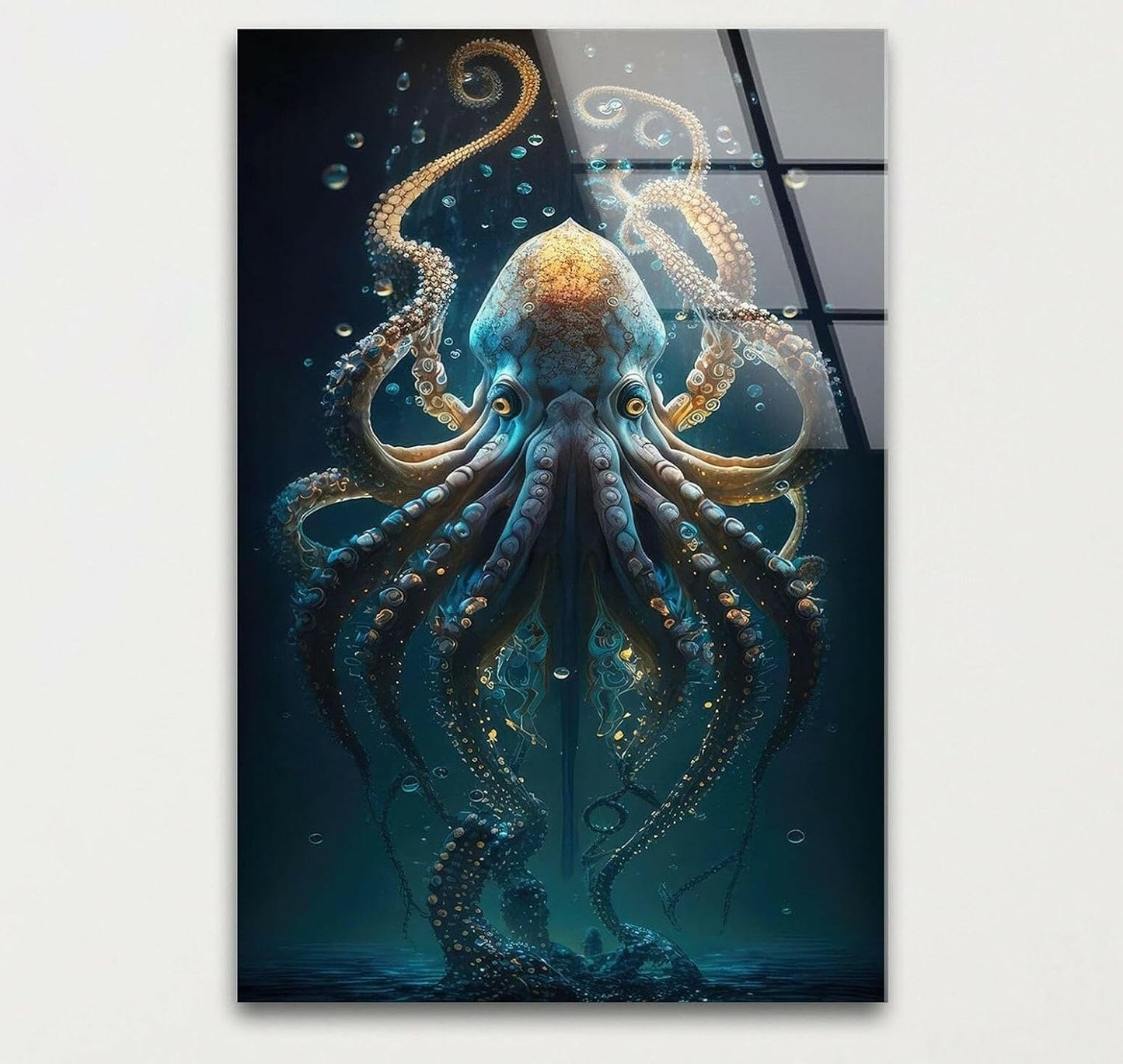 My Photostation.com 40WX60H'' Underwater Blue Octopus Glass Wall Art Tempered Glass Printing Wall Decor Large Wall Art Wall Hangings