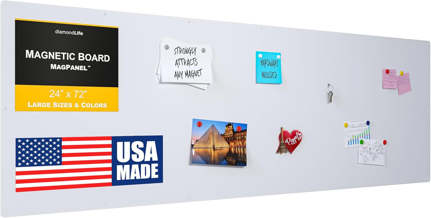 Diamond Life Magnetic Board - Memo & Vision Board for Home, Office, and Classroom - Magnet Board for Kids - Pre-drilled Mounting Screws Included (White 24"x72")