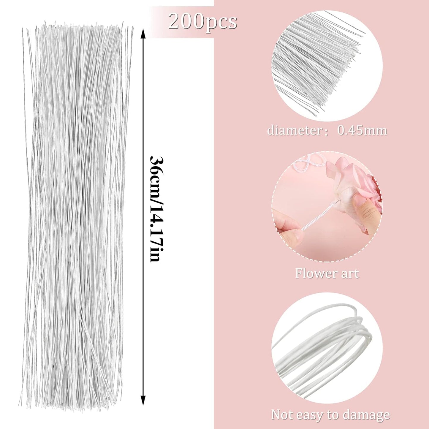 200 Pcs Floral Wire - 26 Gauge Crafts Wire for Florist - White (14 Inch)