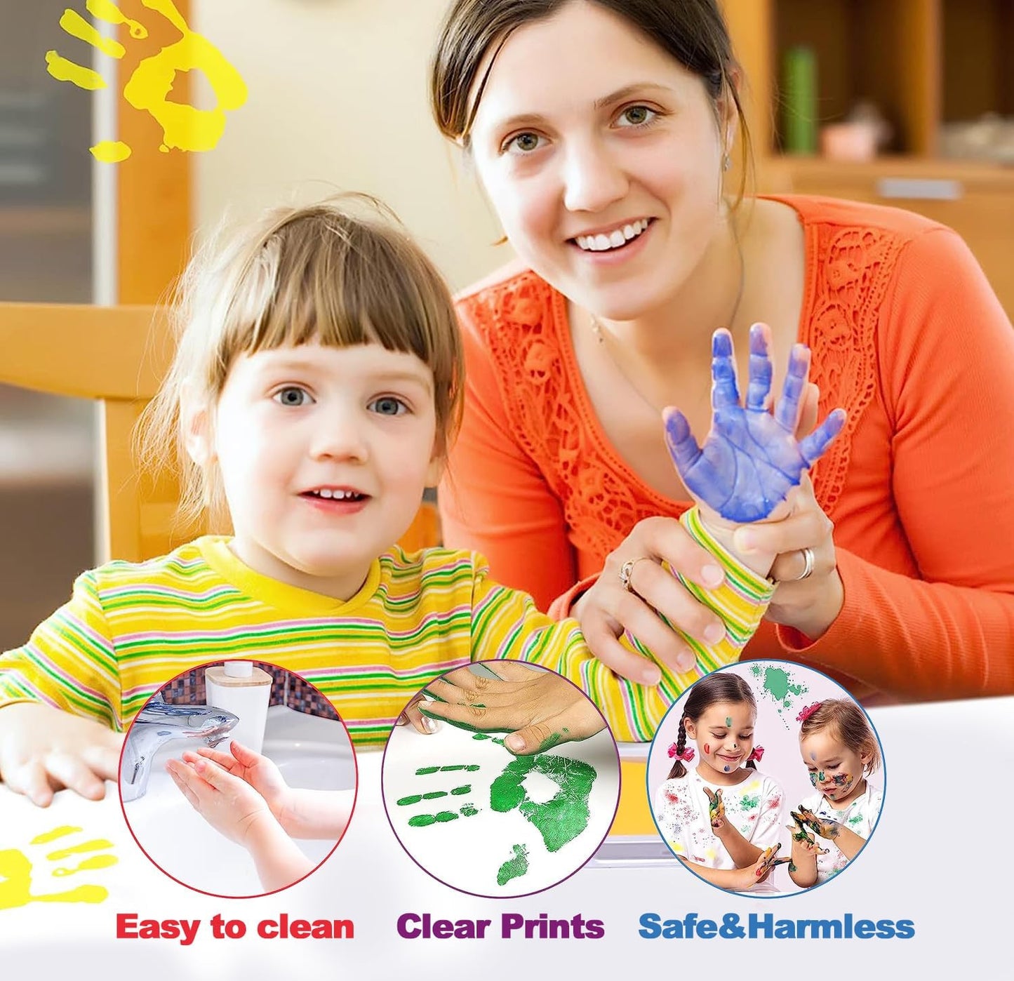 7"x8" Large Ink Pads for Kids - Handprint Footprint Size Rainbow Stamps Pad, Safe & Washable Ink Pad for Fingerprint Painting Card Making Stamp Crafting Paper Wood Fabric Scrapbook Kids Birthday Gifts