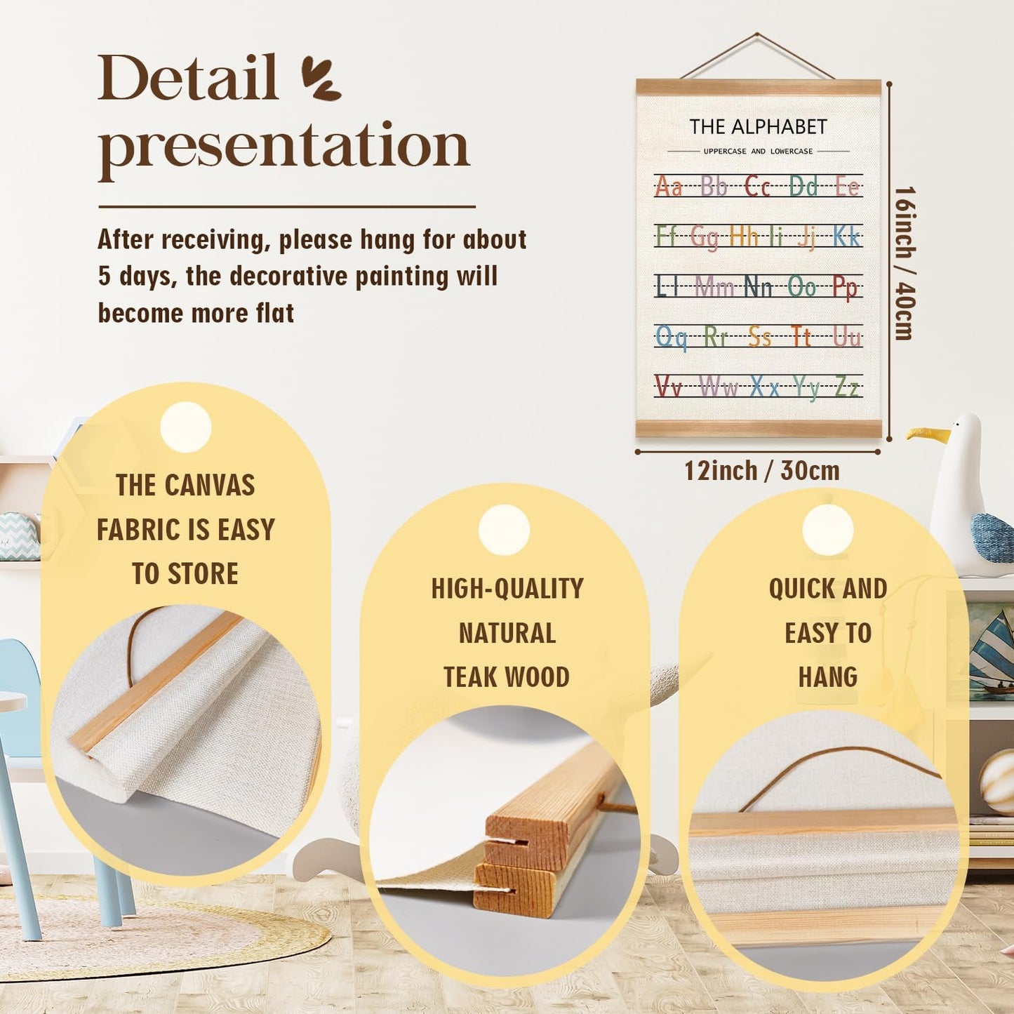 ZTGDA Alphabet Numbers Poster Set of 2, Children's room Wall Art, ABC Banner Poster, Letter Banner Wall Hanging Decor for Toddler Room Playroom Nursery Wall Classroom Decor (Alphabet Numbers)