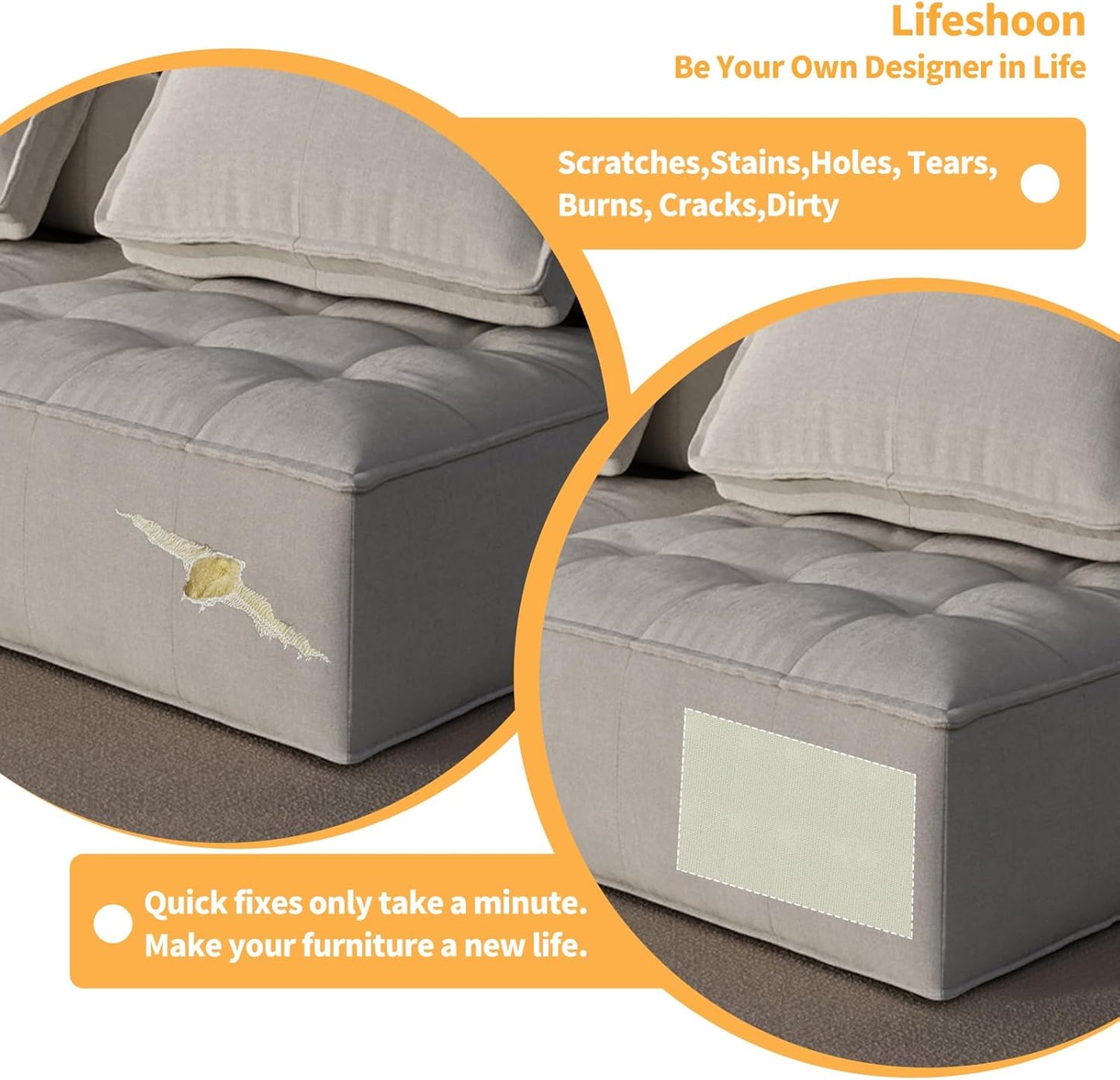 Fabric Repair Patches, 35X79 Inch Canvas Self-Adhesive Fabric Patches Tape Durable, DIY Large Canvas Repair for Sofa, Couches, Furniture, Chair, Clothing （35X79 Inch, Beige）