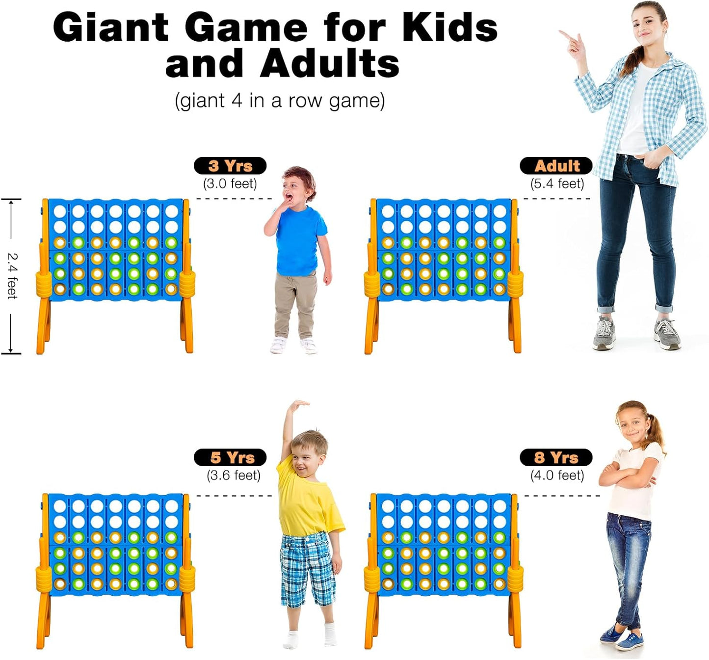 Ayeboovi Giant 4-in-A-Row, Jumbo 4-to-Score Yard Game for Kids and Adults Indoor Outdoor Party Family Connect Game Set with Quick Release Slider & Carrying Bag