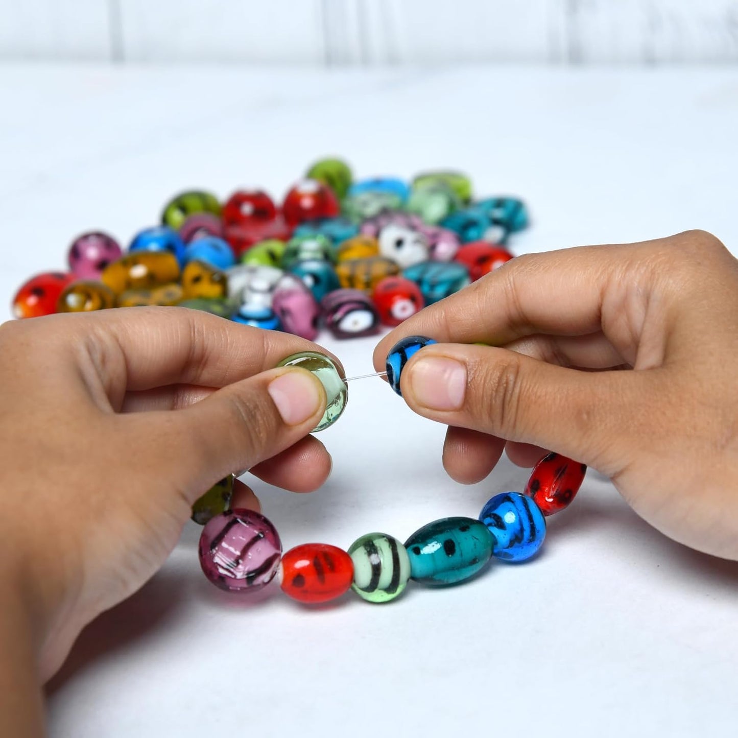 2/3 LB Bag of Assorted Glass Beads for Jewelry Making, Lampwork Murano Bead Mix for Bracelets and Necklaces, Crafting Beads Supplies Kit, Large & Small Beads (Dots + Stripe Mix)