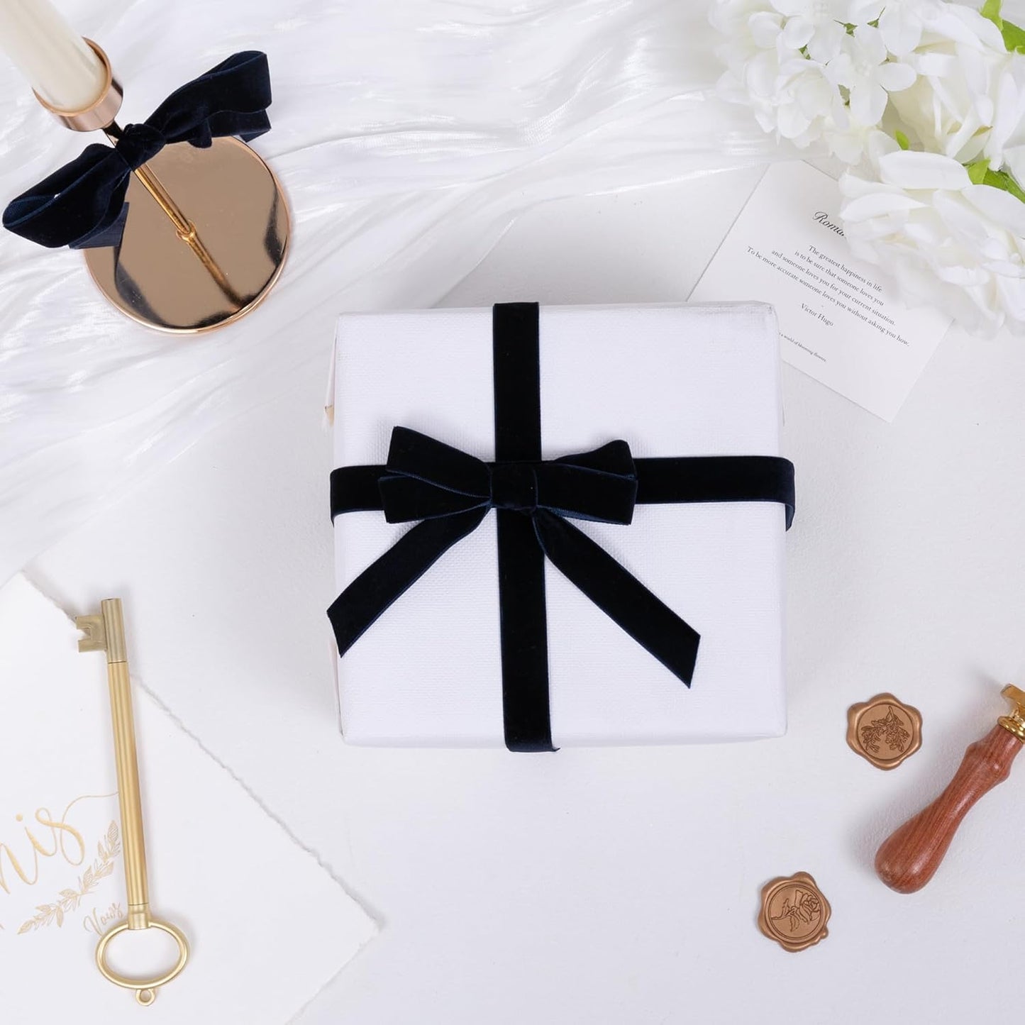 Vintage Navy Blue Velvet Ribbon Christmas Ribbon for Gift Wrapping Crafts Christmas Tree Ornaments Garland Decorations, 5/8 Inch X 25Yd