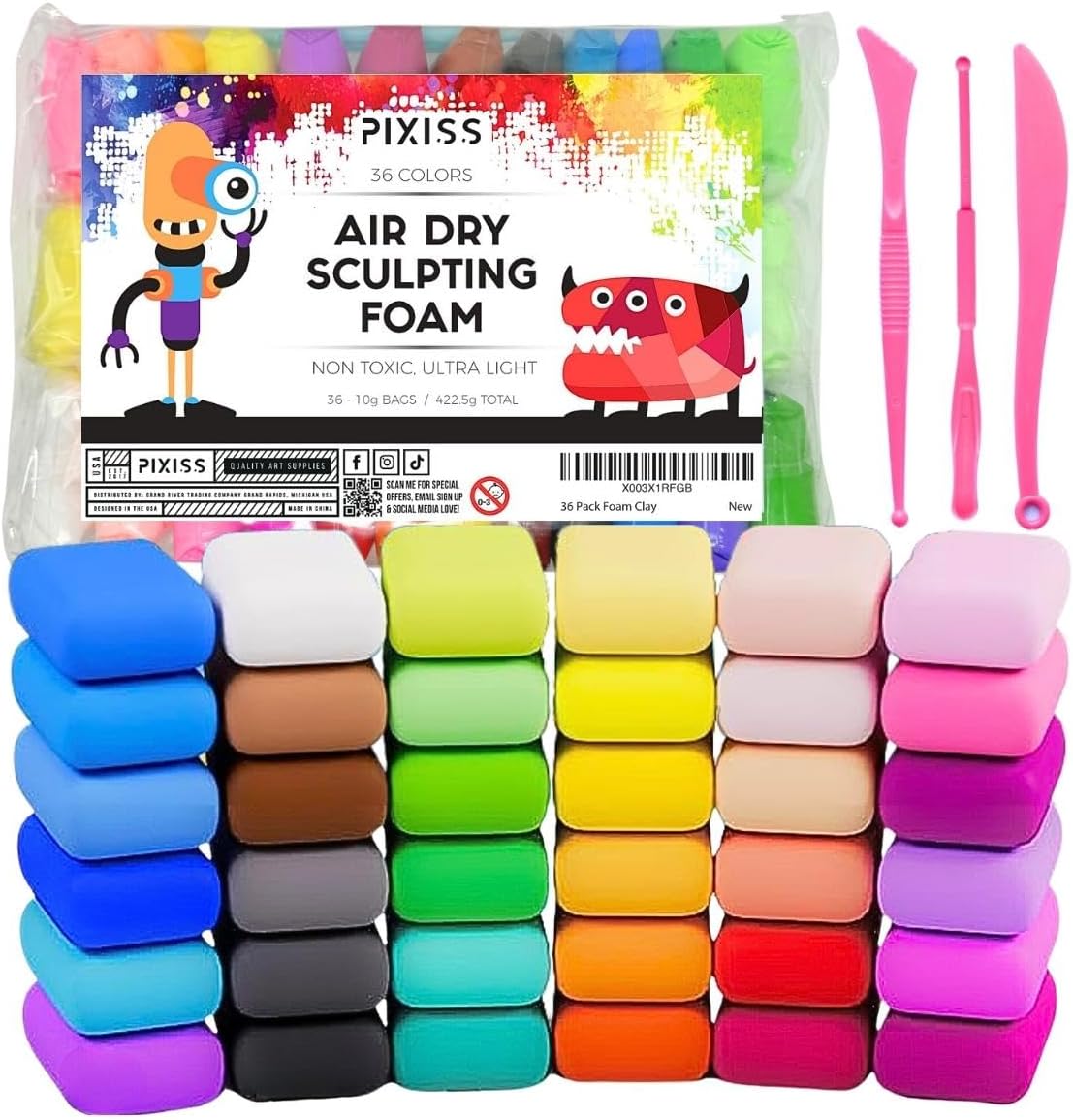 36 Color Air Dry Foam Clay for Sculpting and Cosplay Set - Ultralight, Soft, and Pliable Air Dry Modeling Clay Clay Foam - Safe and No Baking Required