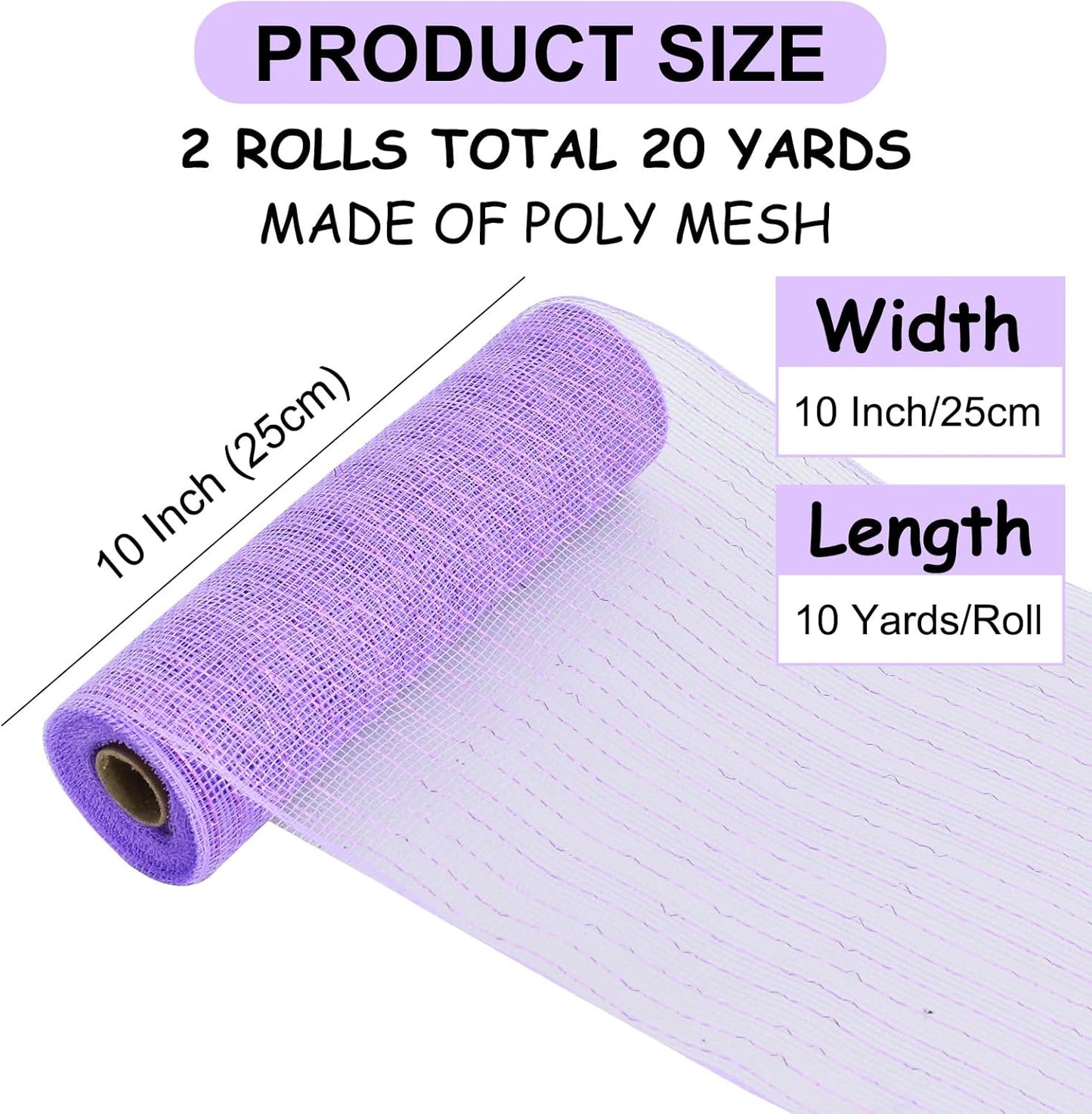 TONIFUL 2 Rolls 10 Inch Lavender Purple Decorative Mesh Ribbbon Rolls, Fabric Mesh with Foil for Wreath Supplies, Front Door Wreath Tree Decor Christmas NewYears Halloween Decoration (10 yds/roll)