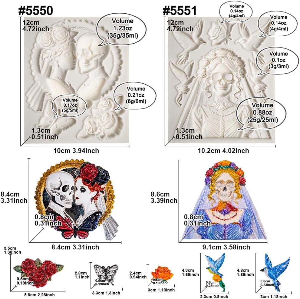 Skeleton Bride and Groom Clay Molds for Crafts