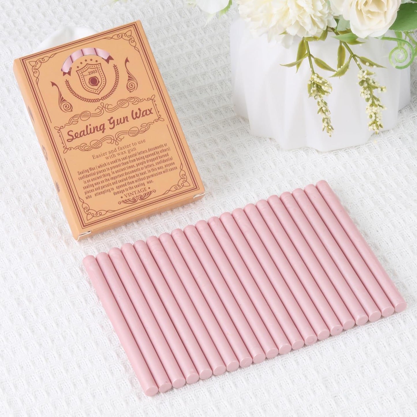 Pearl Pink Sealing Wax Sticks, WASOHLING 20Pcs Glue Gun Wax Seal Sticks for Wax Seal Stamp, Pink Wax Seals for Wedding Invitation Envelope Letter Seals, Craft Adhesive (Mini Size)