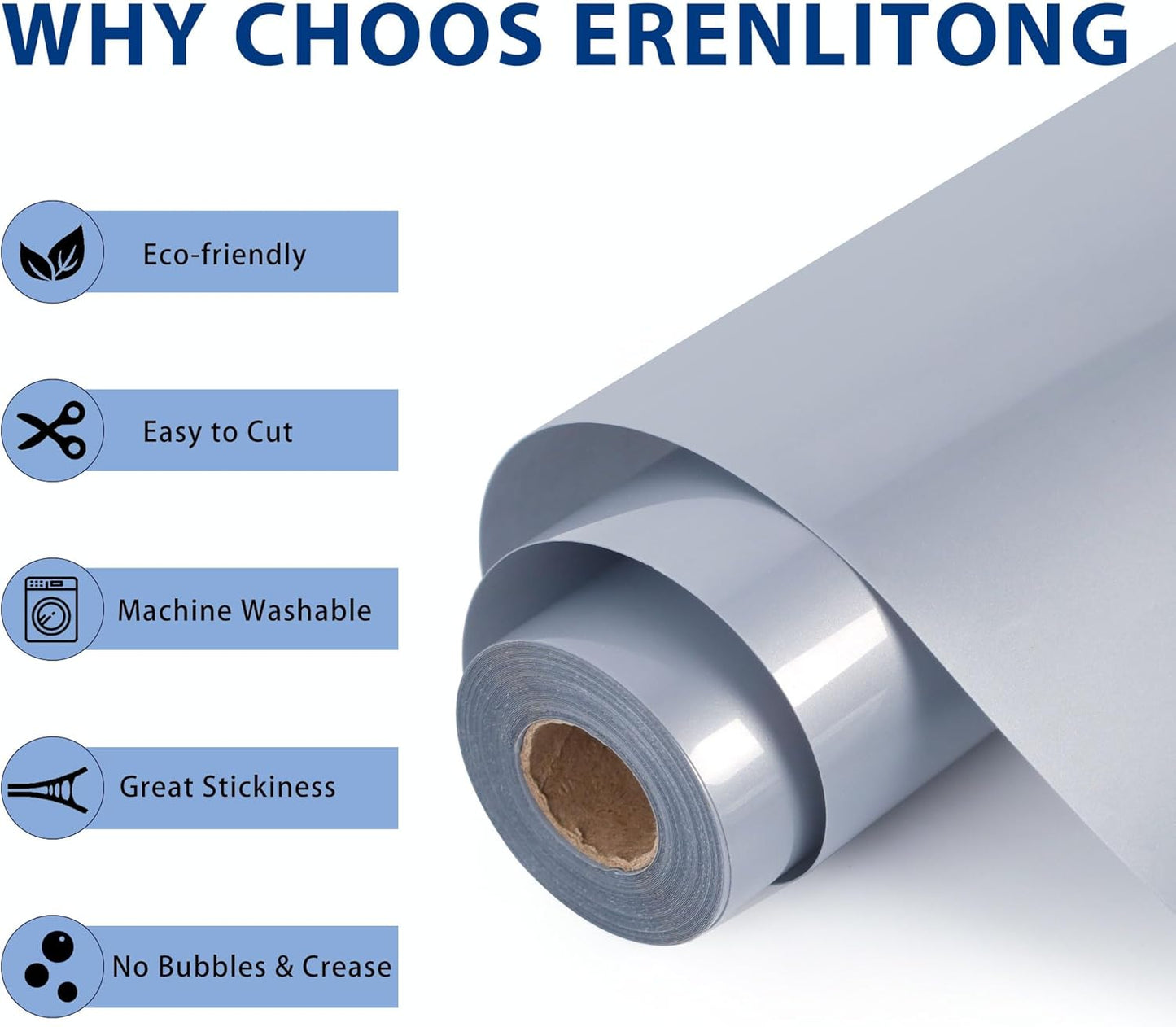 RENLITONG Silver Iron on Vinyl 12Inch by 50ft Roll HTV Heat Transfer Vinyl for T-Shirt HTV Rolls for All Cutter Machine - Easy to Cut & Weed for Heat Transfer Design