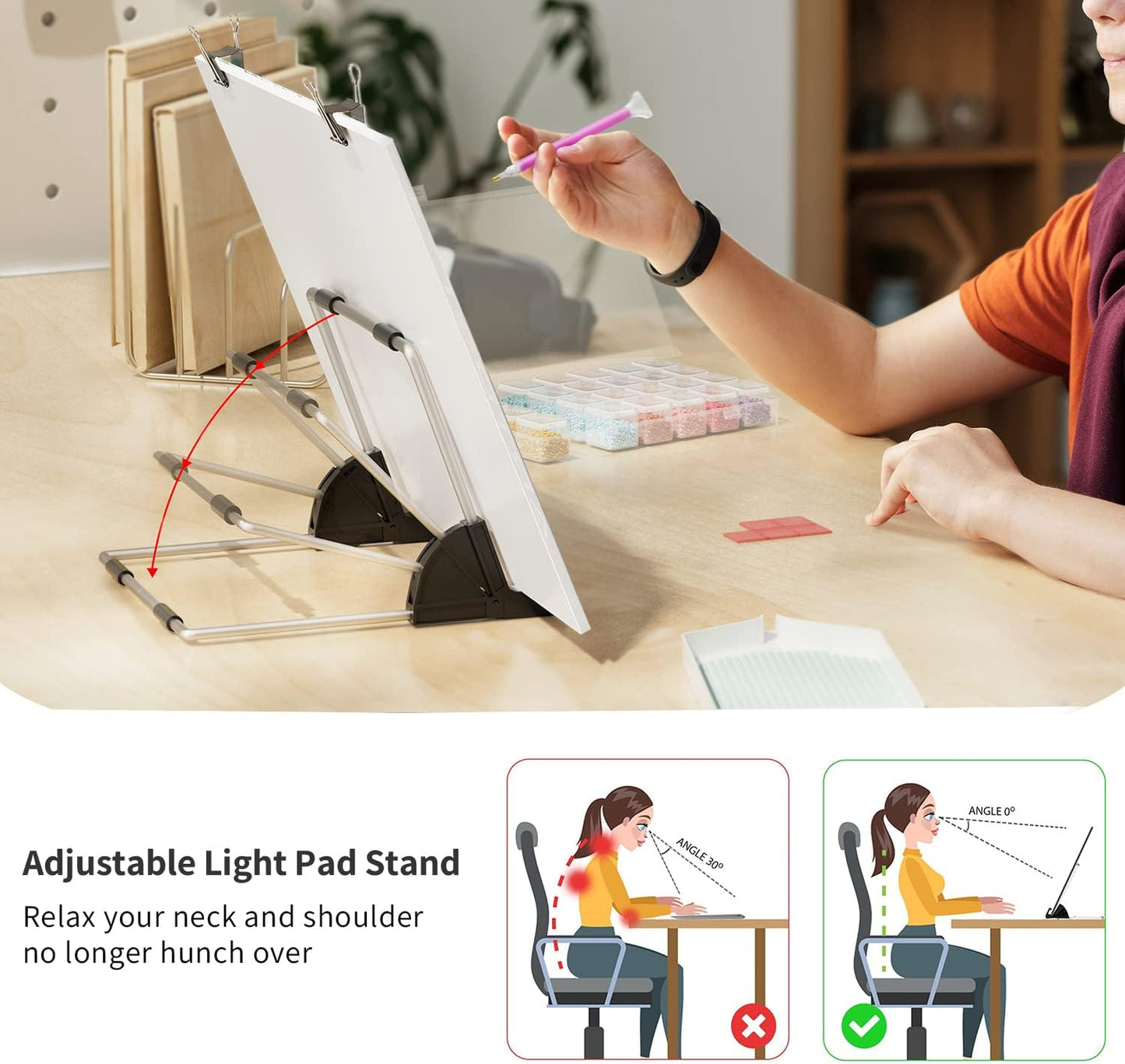 ARTDOT A4 LED Light Pad for Diamond Painting Kits for Adults, USB Powered Adjustable Brightness Diamond Art Light Board with Accessories
