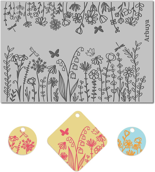 Arbuya Polymer Clay Wildflowers Dandelion Texture Sheets for Earrings Jewelry Making, Clay Flowers Texture Mats for Polymer Clay Projects Floral Stamps for Clay Earrings Tools