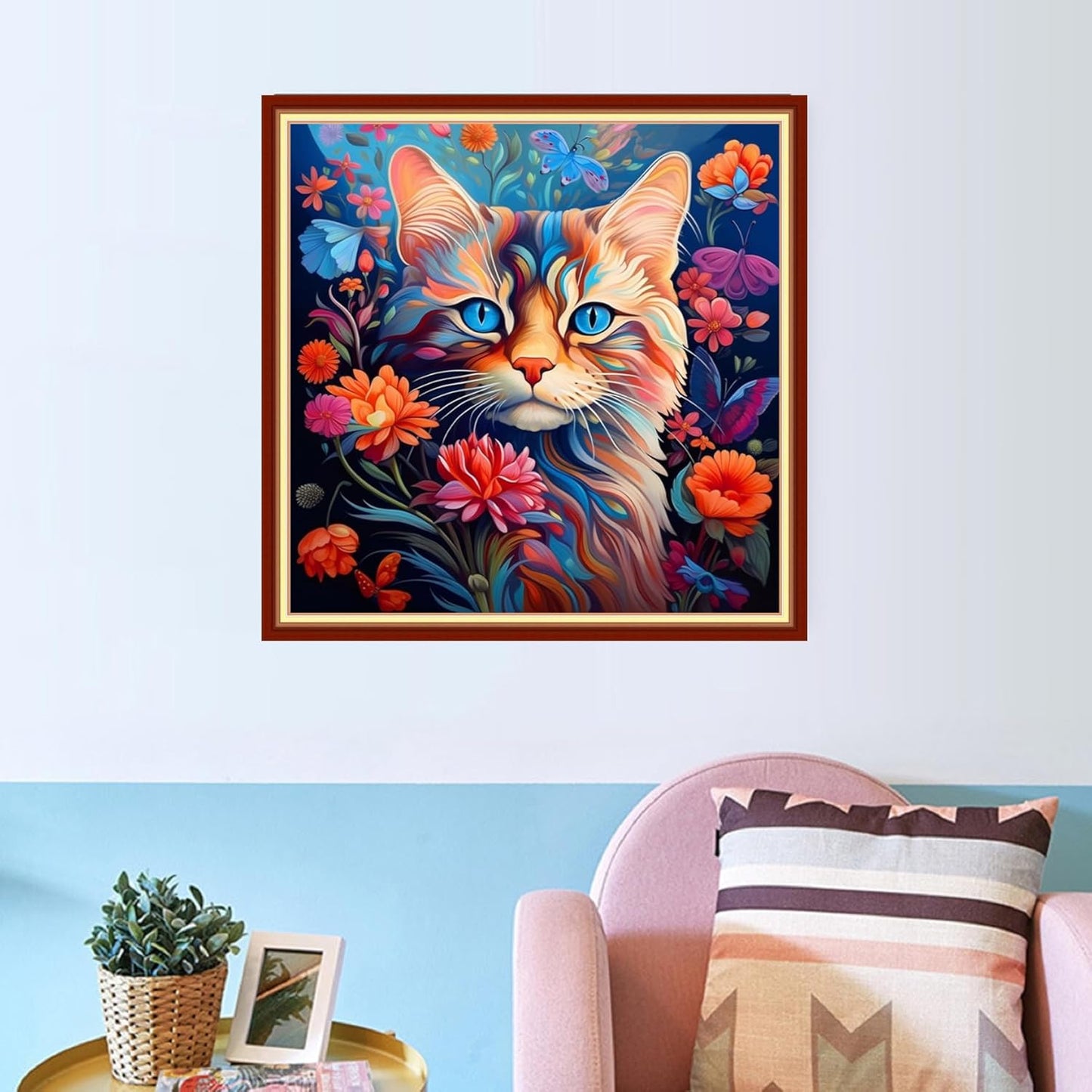 Joyhoor Cross Stitch Kits for Beginners Stamped Cross-Stitch Supplies Needlework preprint Embroidery Kits for Adults DIY Needlepoint Kits Embroidery Patterns 11CT-Cat Flowers 18x18 inchs