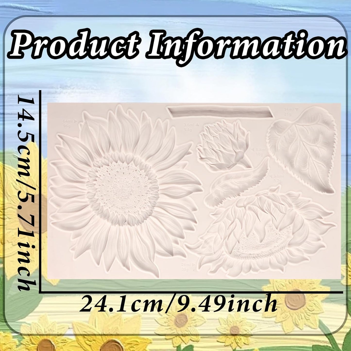 Oversized Sunflower Silicone Mold Leaves Cake Decoration Fondant Mold for Wedding,Birthday Party Cupcake Topper Chocolate Candy Cookies Mousse DIY Gypsum Soap UV Resin Polymer Clay Crafts