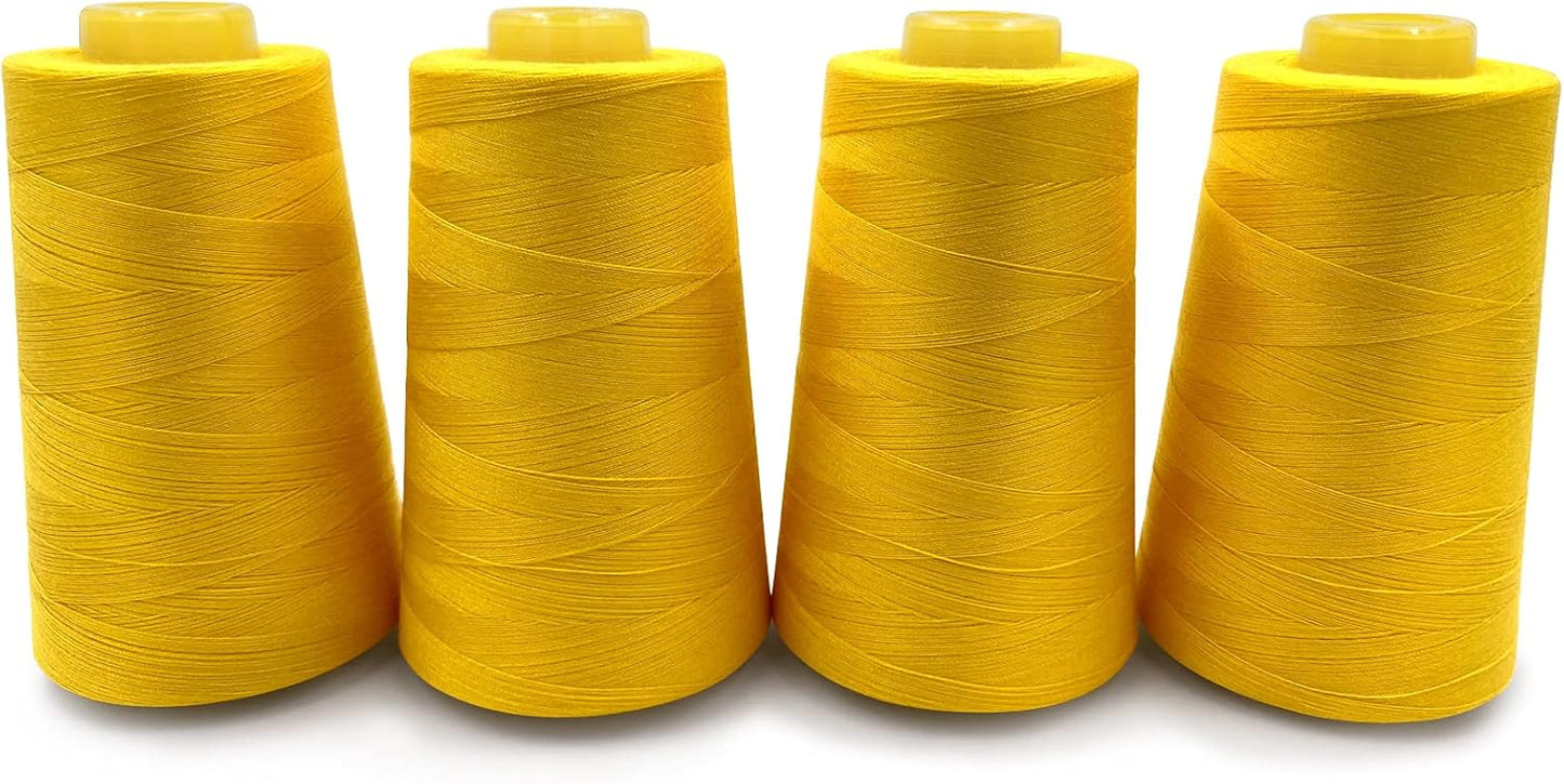 Tortoise 4 Cones of 3000 Yards Each Spool Thread for All Purpose, Serger, Overlock, Quilting, Sewing Machine - 100% Polyester - 40S/2 Yellow
