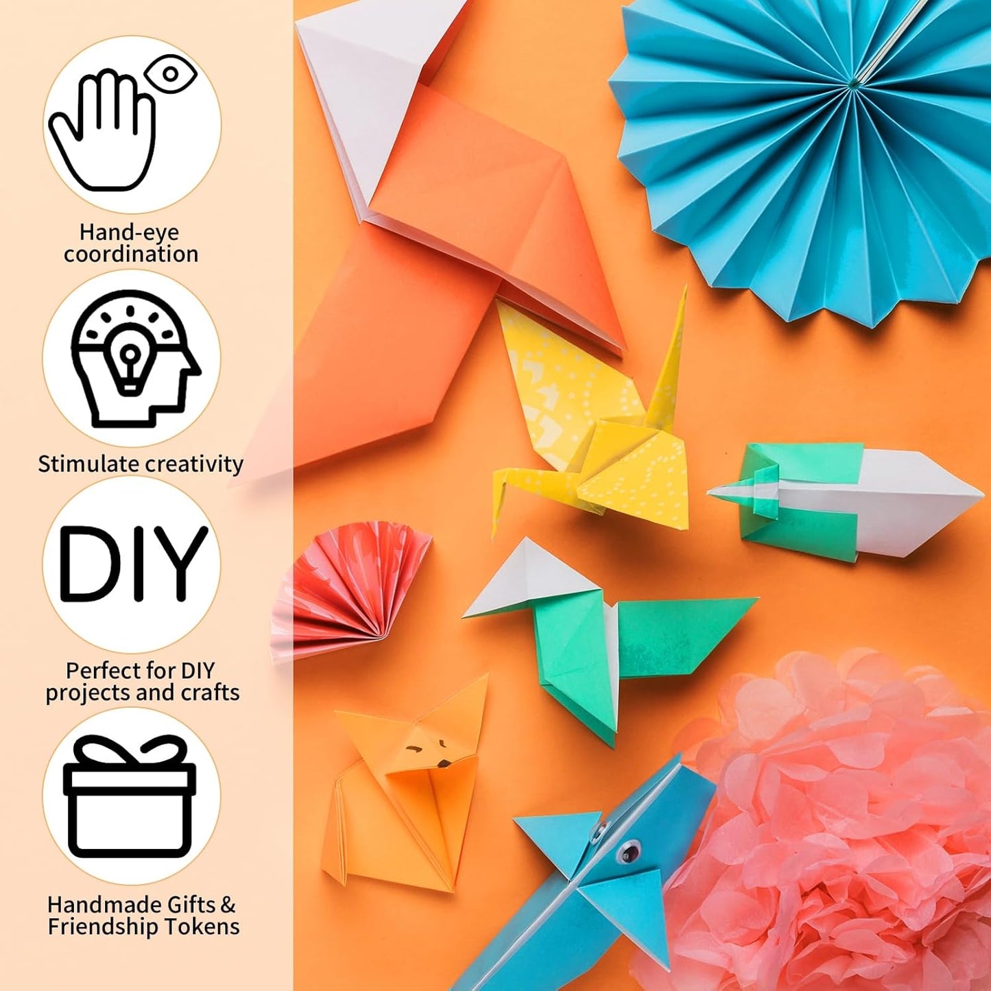 Square Origami Paper, 200 Sheets, 20 Colors Origami Kit for Kids Ages 8-12, Double Sided Colored Paper Folding Paper Origami Paper for Crafts(100 pcs of 6×6in & 100pcs of 8×8in)