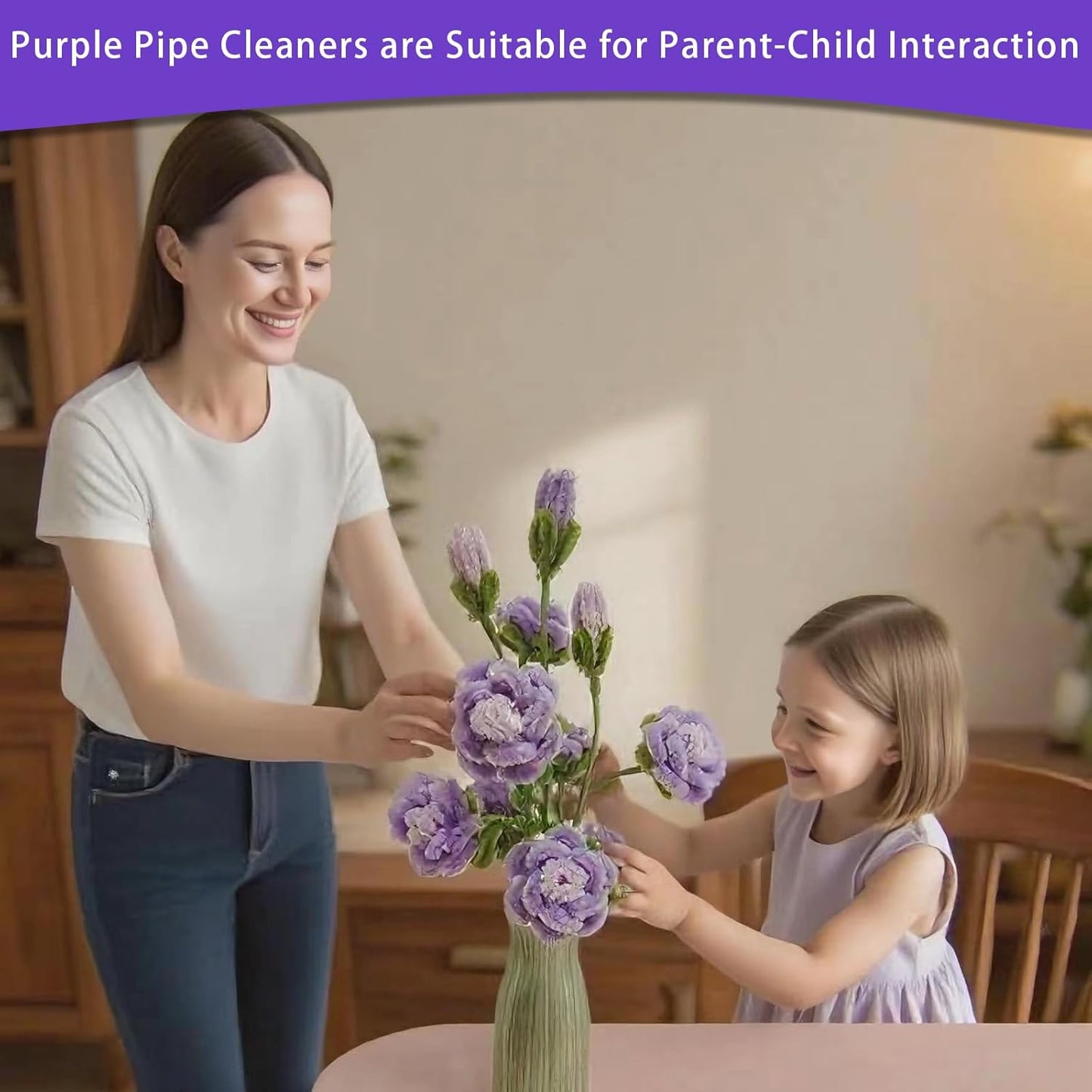 600 Pcs Purple Pipe Cleaners Craft for Flowers,Multiple Assorted Colors Pipe Cleaners Bulk, Chenille Stems for DlY Flower Making Kit.Pink Pipe Cleaners Craft Set(Purple)