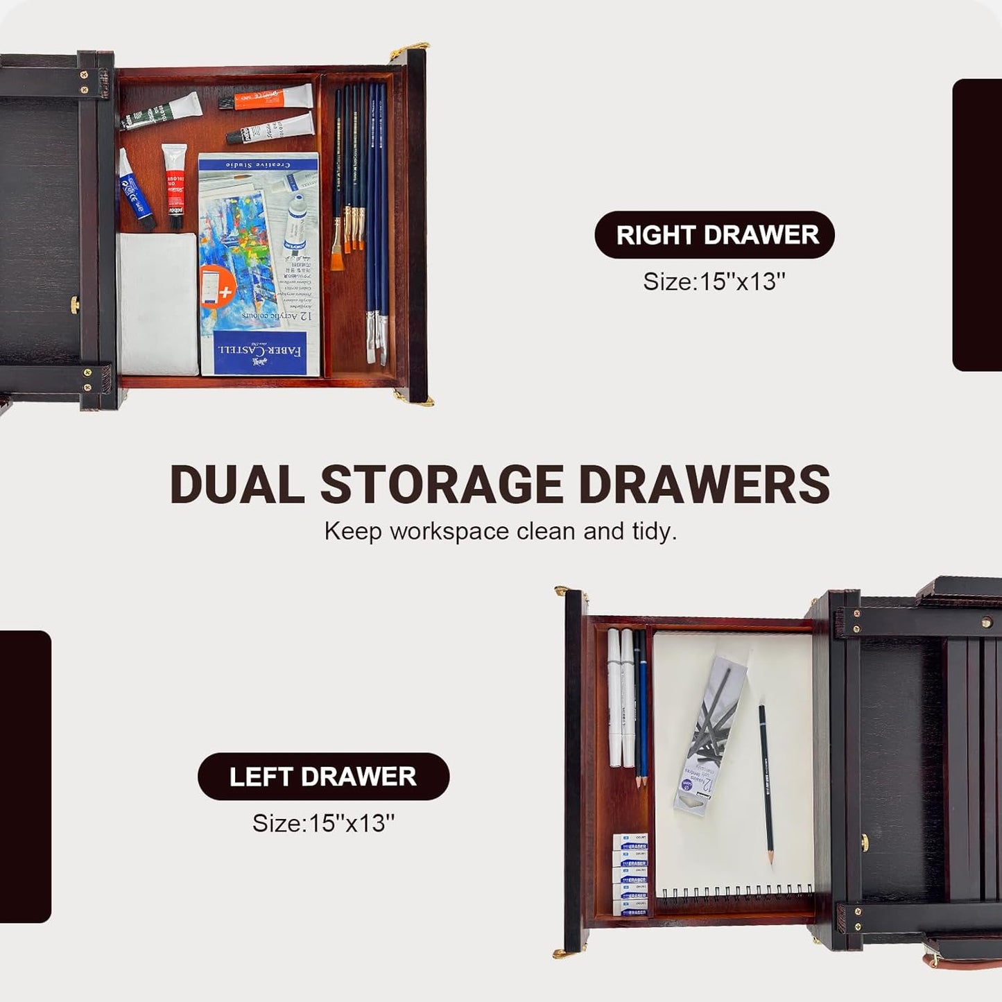 Large Walnut Sketchbox Table-Top Easel with Dual Dawers-Adjustable Solid Beech Wood Artist Desktop Easel with Storage Holds Canvas up to 34'' High-(Dark Walnut)