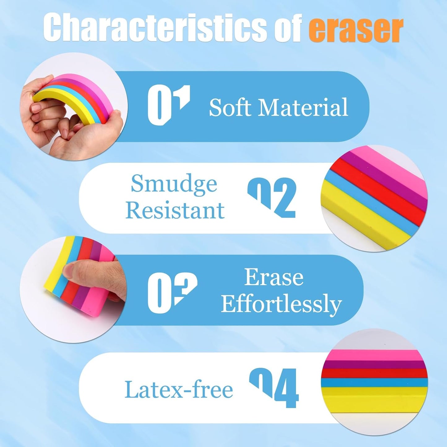 AmoreAngel Crafts 1Big Block Rainbow Pencil Erasers, Large Erasers, Dividable into Small Pieces for Detailing, Sketching, and Office Use