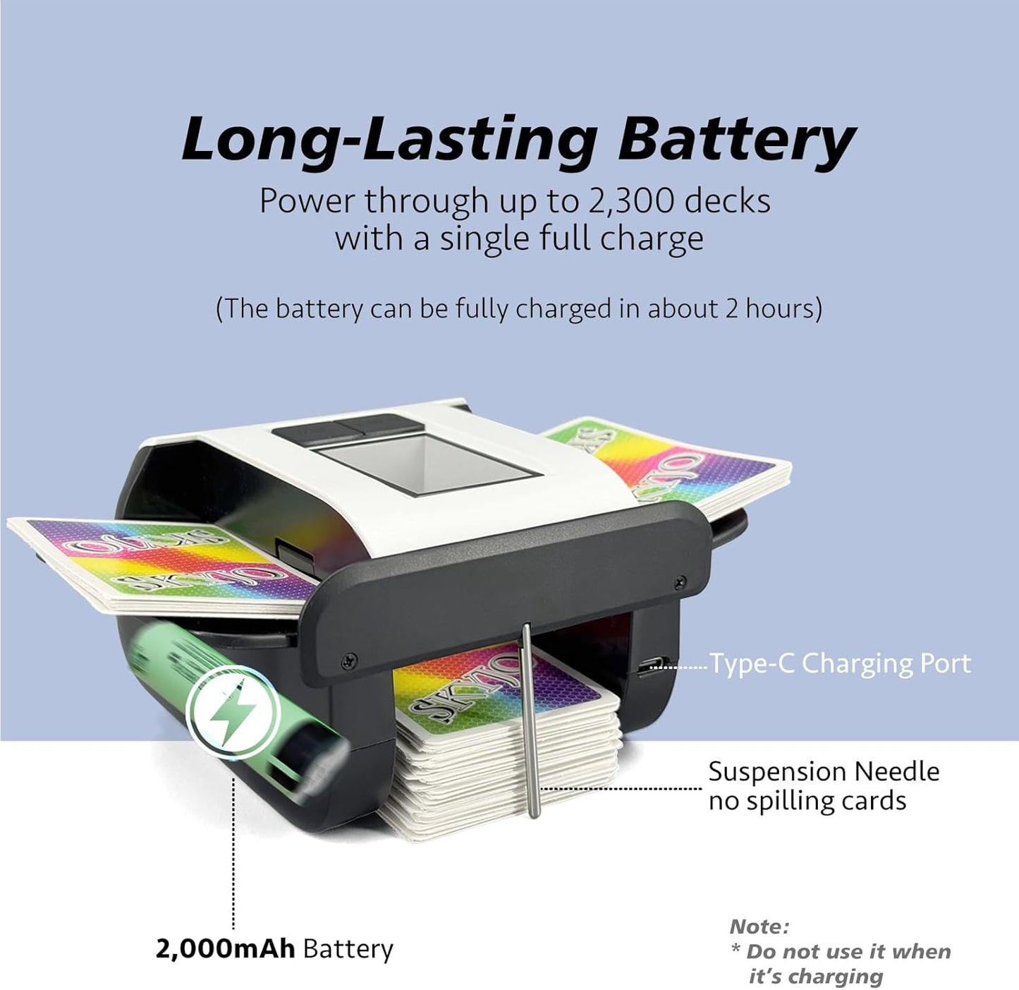 Automatic Card Shuffler,One-Press Auto & Manual Modes,Electric Shuffling for 1-2 Decks,Low Noise,Rechargeable & Portable,Ideal for Poker,UNO,Blackjack,Skip Bo,Phase 10,Crazy 8 (Black)