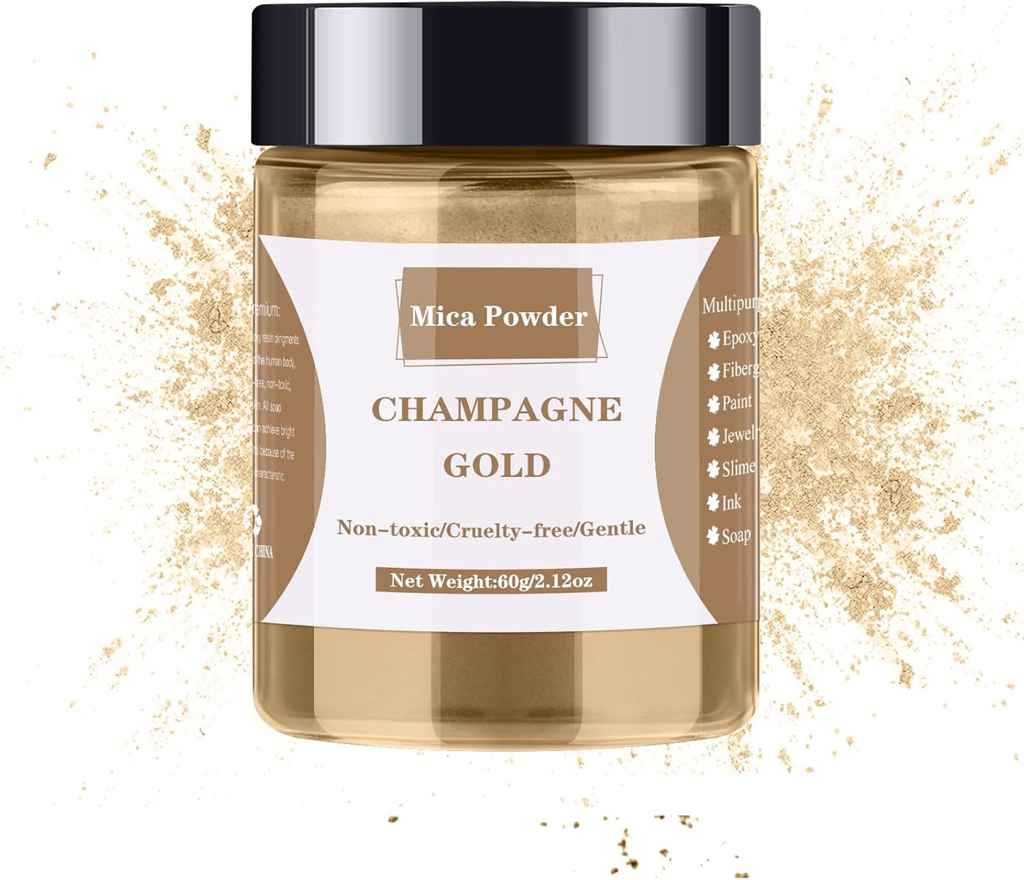 Mica Powder - 60g Mica Powder for Epoxy Resin - Pearl Pigment Powder Dye for Resin/Eye Shadow/Soap Making/Nails/Bath Bombs etc. (Champagne Gold)