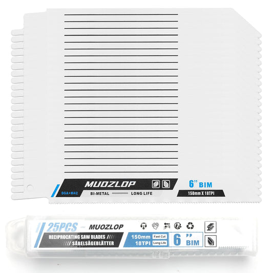 25 Pack 6 inch Reciprocating Saw Blades Set,18 TPI High Carbon Saw Blades, Metal Saw Blades with Organizer Case (25, 18TPI/150mm)