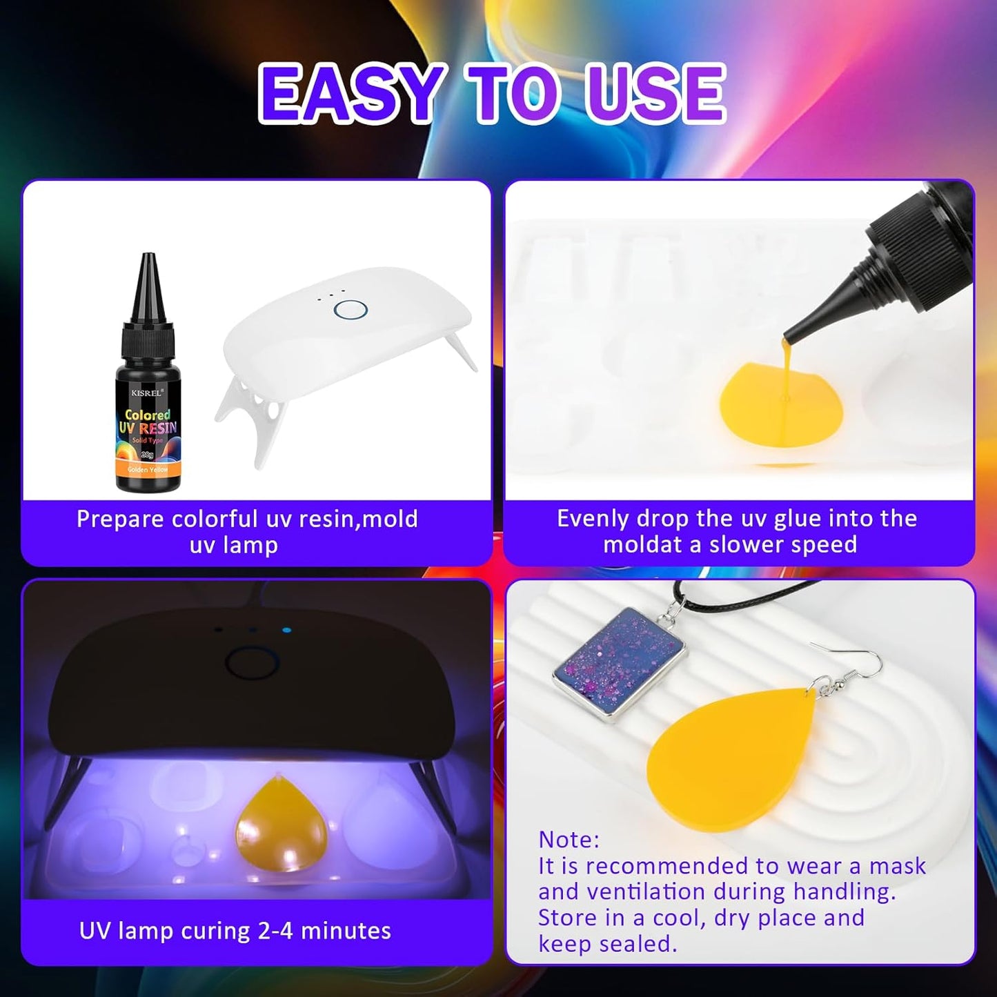 KISREL UV Resin, 24 Opaque Colored UV Resin Kit, Solid Colored UV Resins, Rigid Ultraviolet Clear Resin for Crafts, Jewelry Making and Decoration(20 g/Bottle)