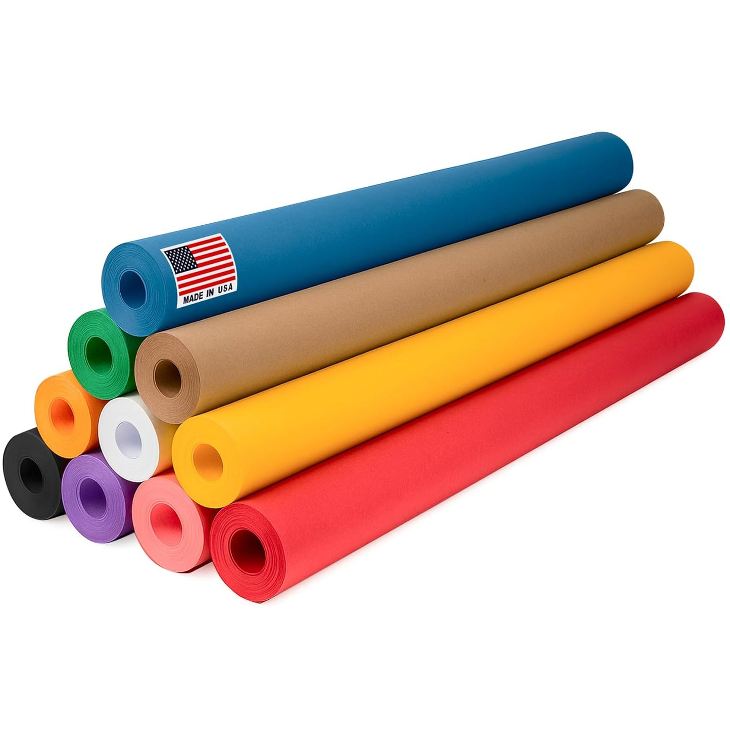 36" x 1200" (100 ft) Pack of 10 Rolls USA-Made Multi-Color Kraft Paper, 45 lbs/66 GSM – Colored Kraft Paper for Packing, Crafts, DIY Projects, Gift Wrapping – Non-Toxic, Safe for Kids