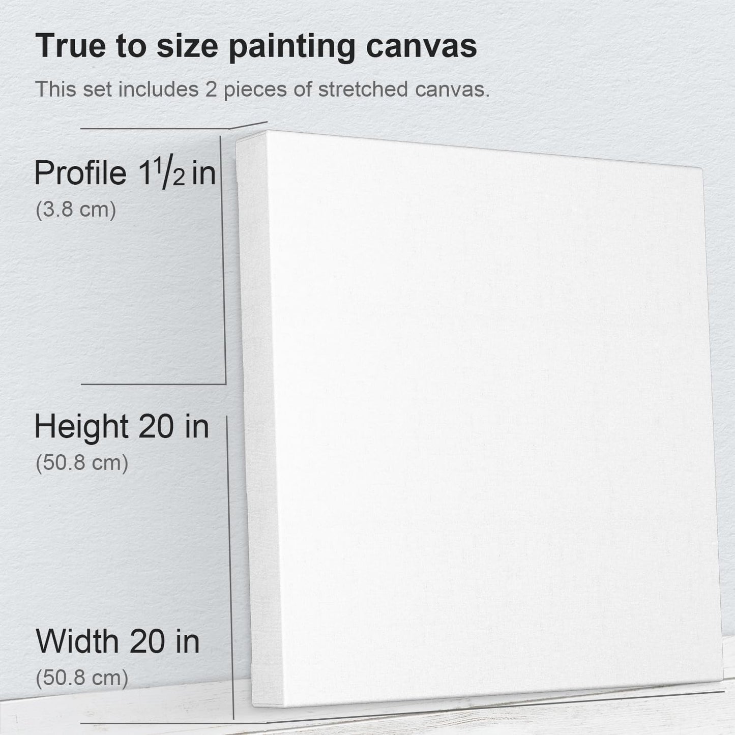 PHOENIX 20x20 Inch 2 Pack Gallery Canvas - 1.5 in Thick Large Square Canvases for Painting - Deep Edge 100% Cotton 11 Oz. Gesso Primed White Blank Professional Canvas Oil & Acrylic Paints