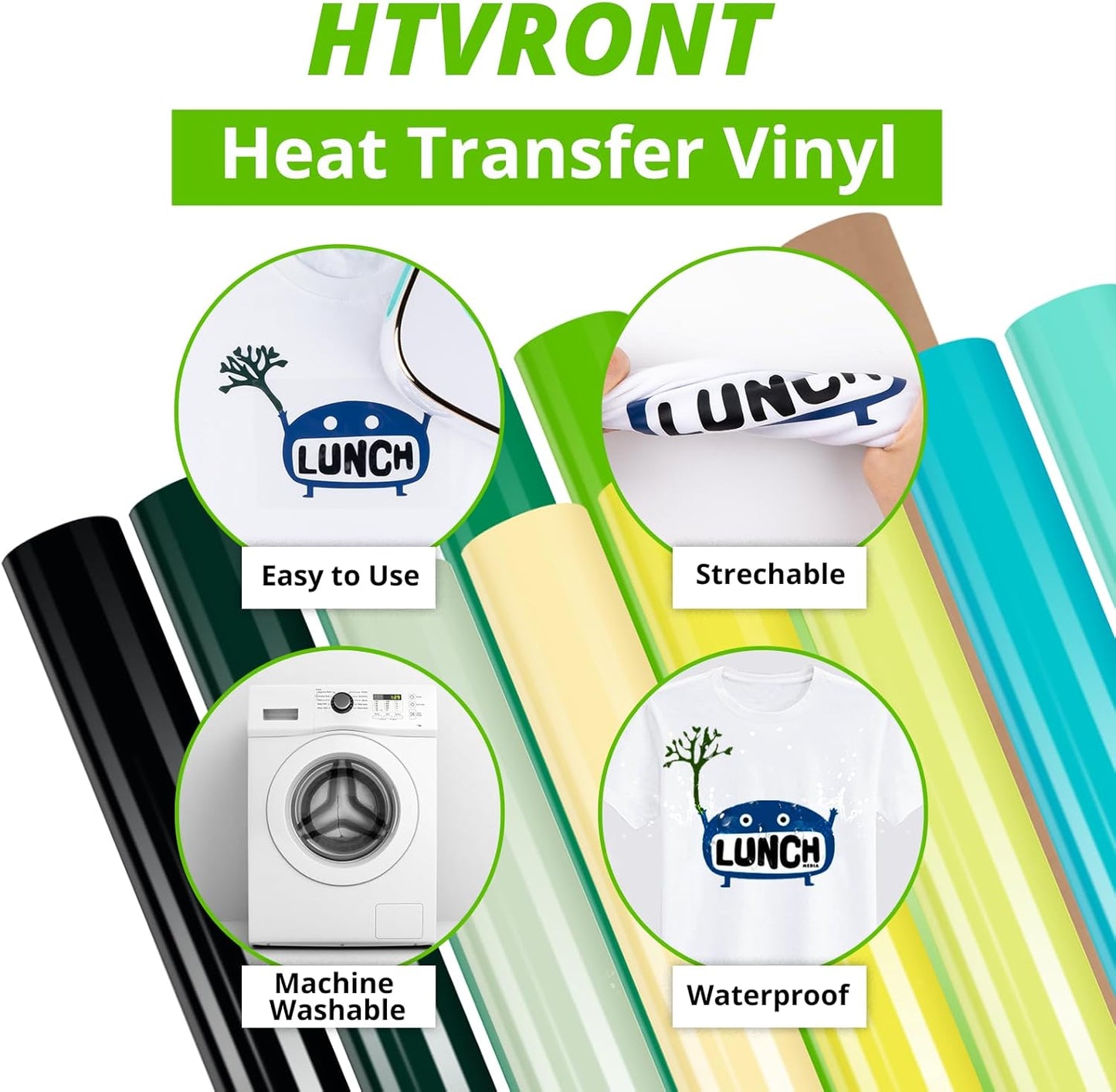 HTVRONT Green Heat Transfer Vinyl Green - 13 Pack HTV Vinyl Sheet 12 Assorted Colors Iron on Vinyl Compatible with Cricut Cutting Machine - Easy to Cut & Weed for Heat Vinyl Design