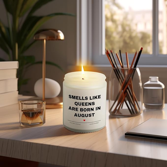 August Birthday Gifts for Women, Queens are Born in August Candle, 30th 40th 50th 60th Happy Bday Gift Idea for Girl Female Sister Mom Aunt Friend from Daughter Son Child Husband,7 OZ