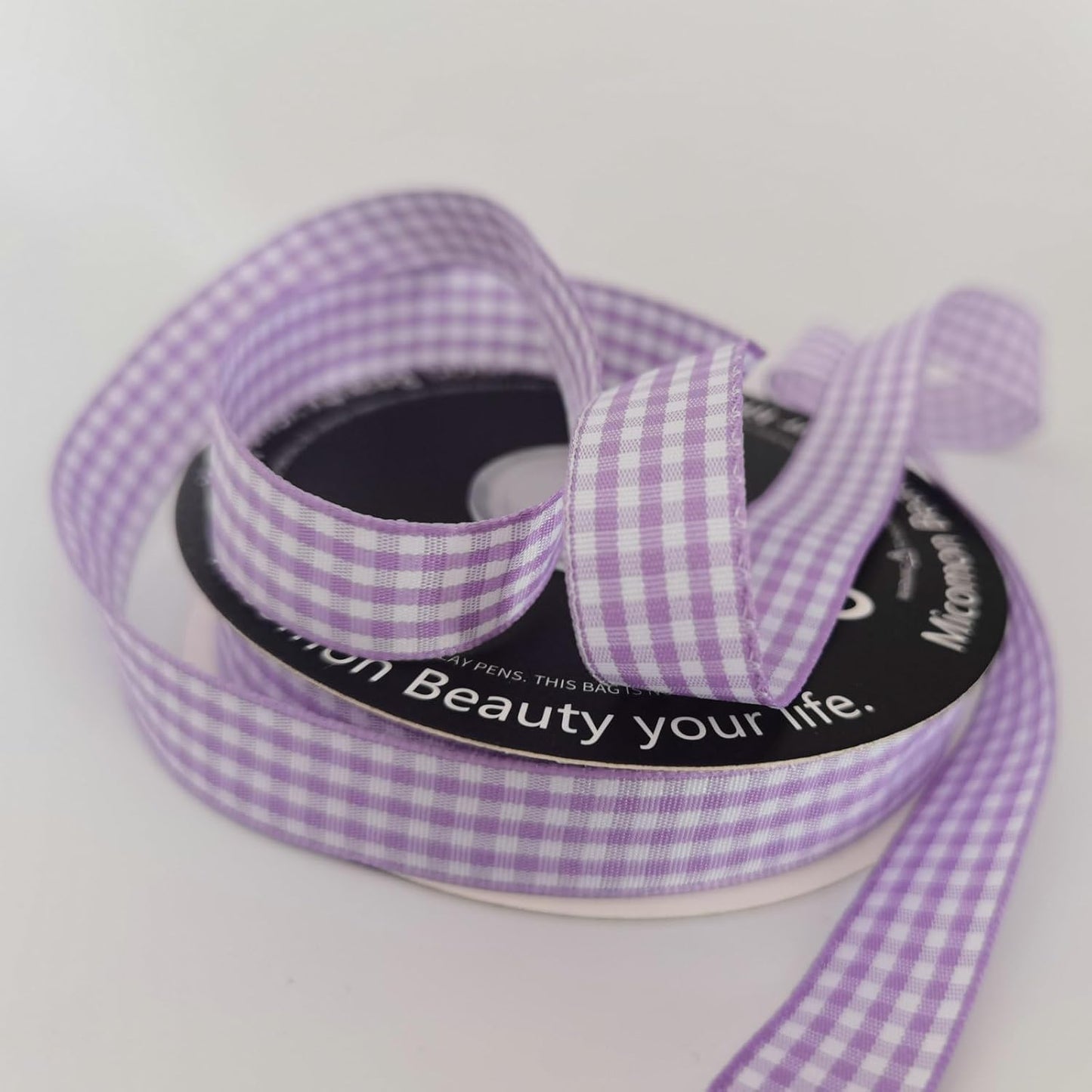 Purple Gingham Plaid Checked Ribbon 25 Yards Each Roll 100% Polyester (5/8",Purple)