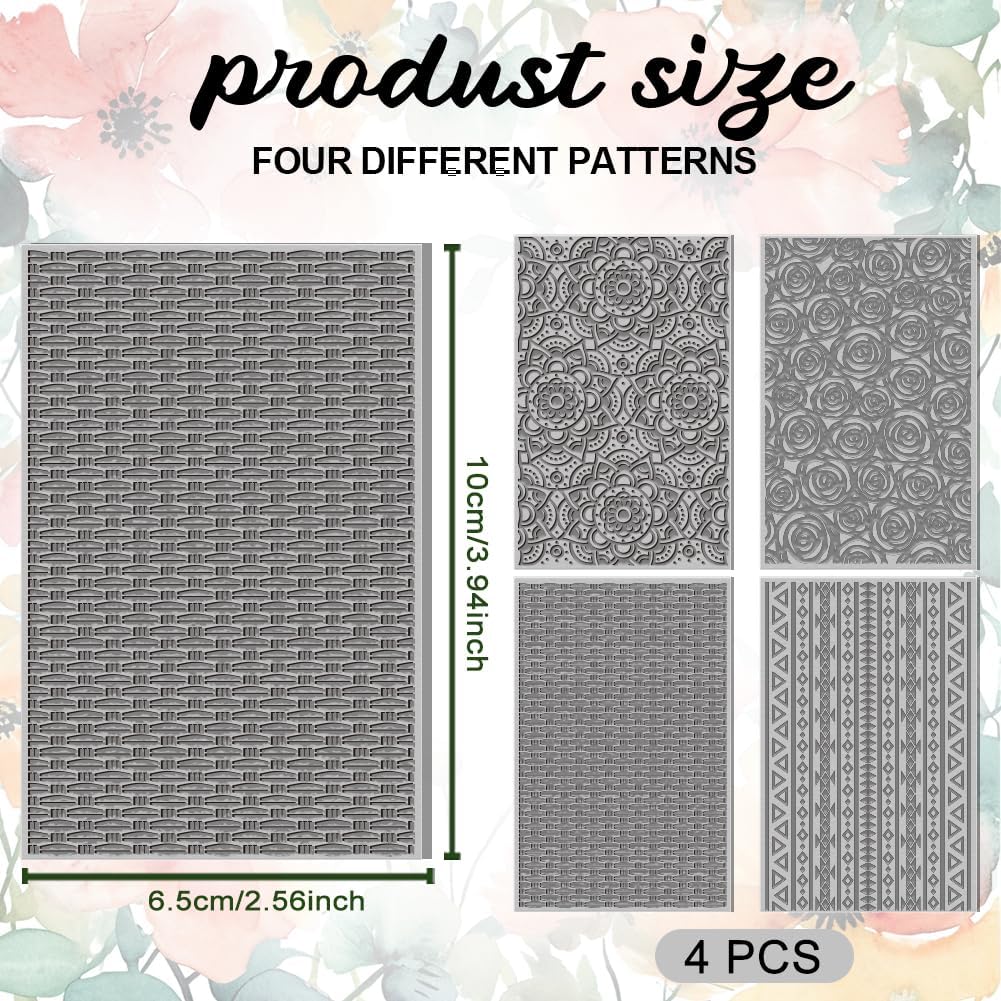 4PCS Polymer Clay Texture Sheets Set for Using with Clay Cutters, Boho Clay Texture Mats, Pottery Jewelry Making Kit DIY Creative Crafts Tools